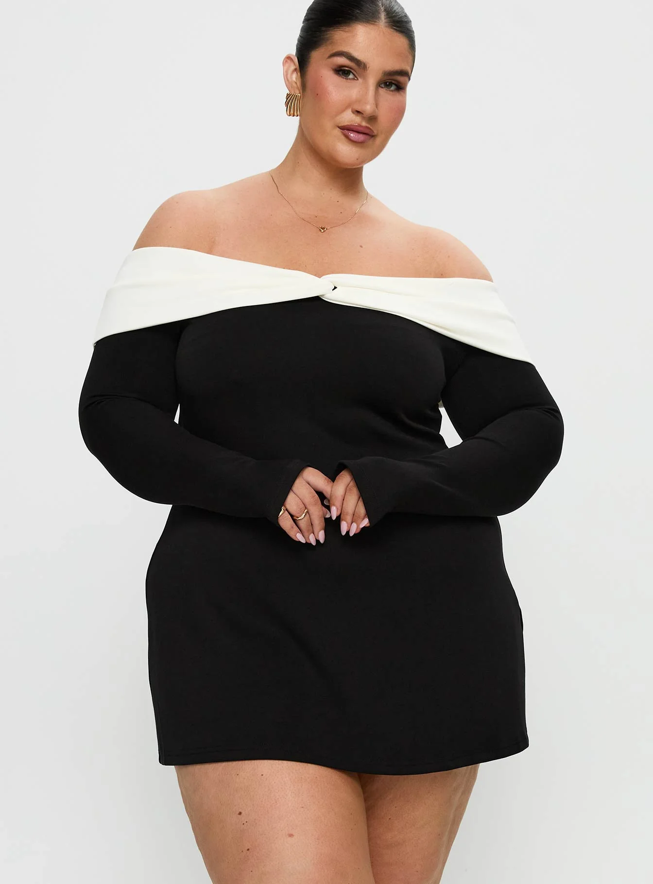 Distractions Off Shoulder Long Sleeve Mini Dress Multi Curve