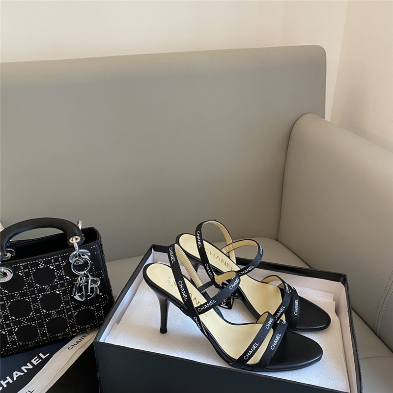 Chanel middle-aged series logo strappy high-heeled sandals - Sneaker Replica Workshop