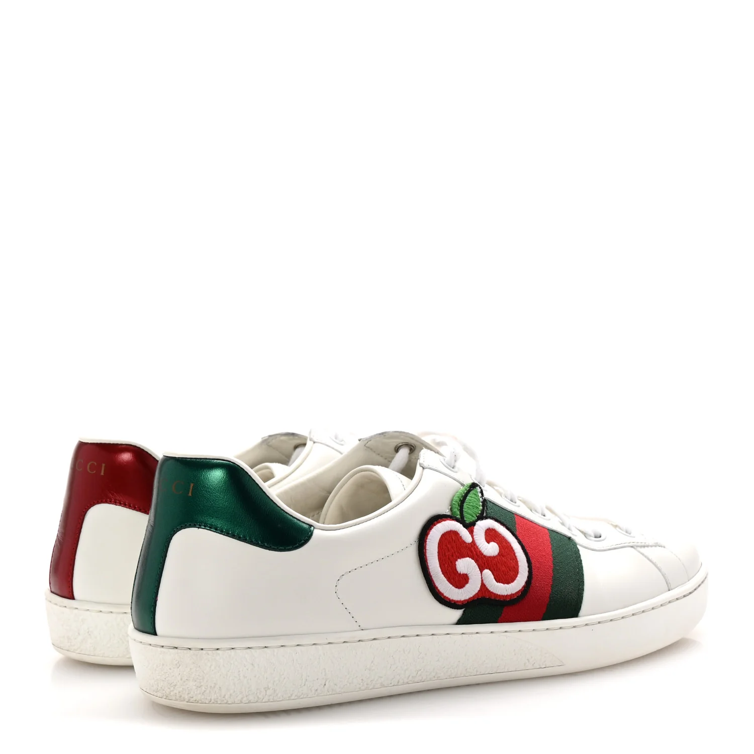 Calfskin Web GG Apple Embroidered Ace Sneakers 9.5 White - Top Club