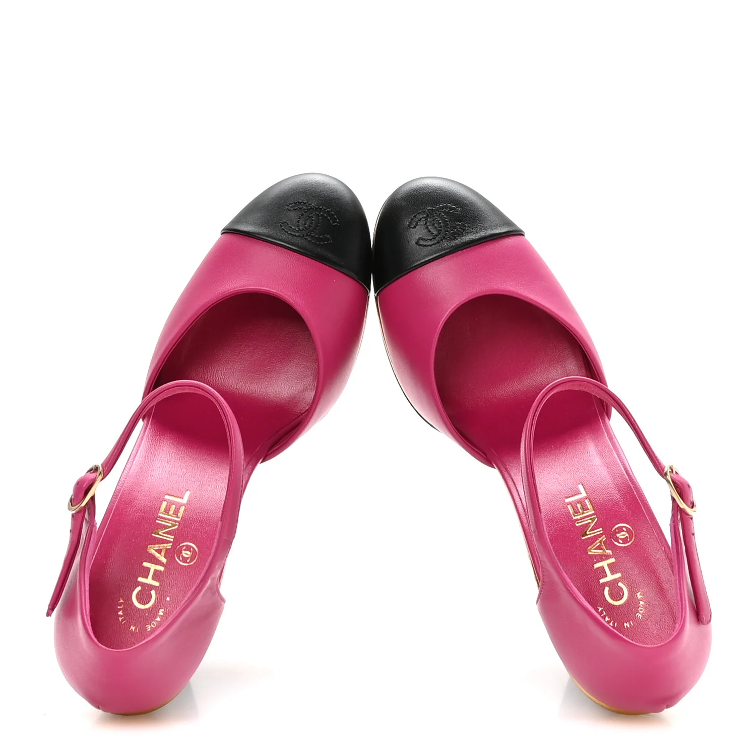 Lambskin Cap Toe Open Wedge Pumps 40 Fuchsia Black