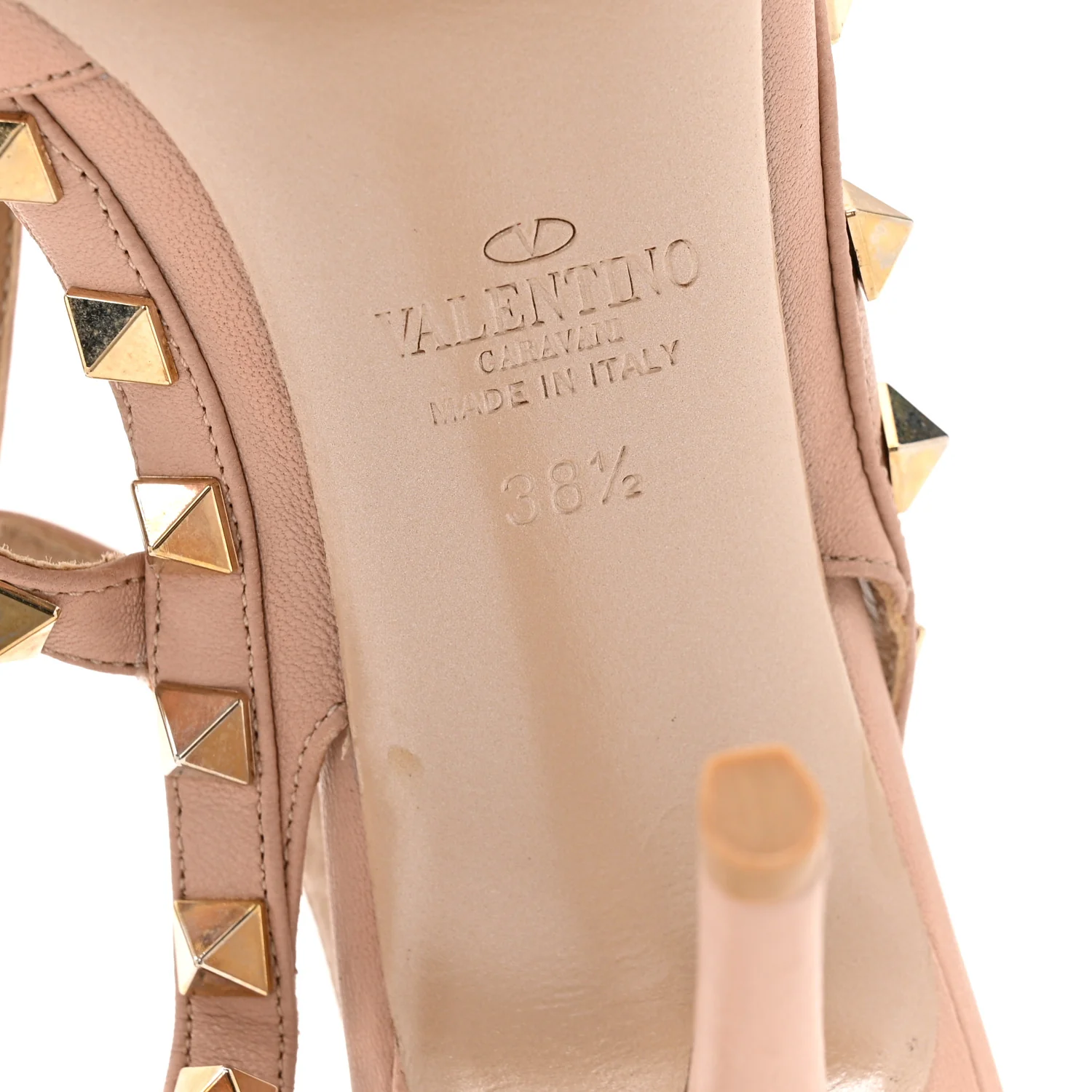 Calfskin Nappa Rockstud Ankle Strap Pumps 38.5 Poudre - Top Club