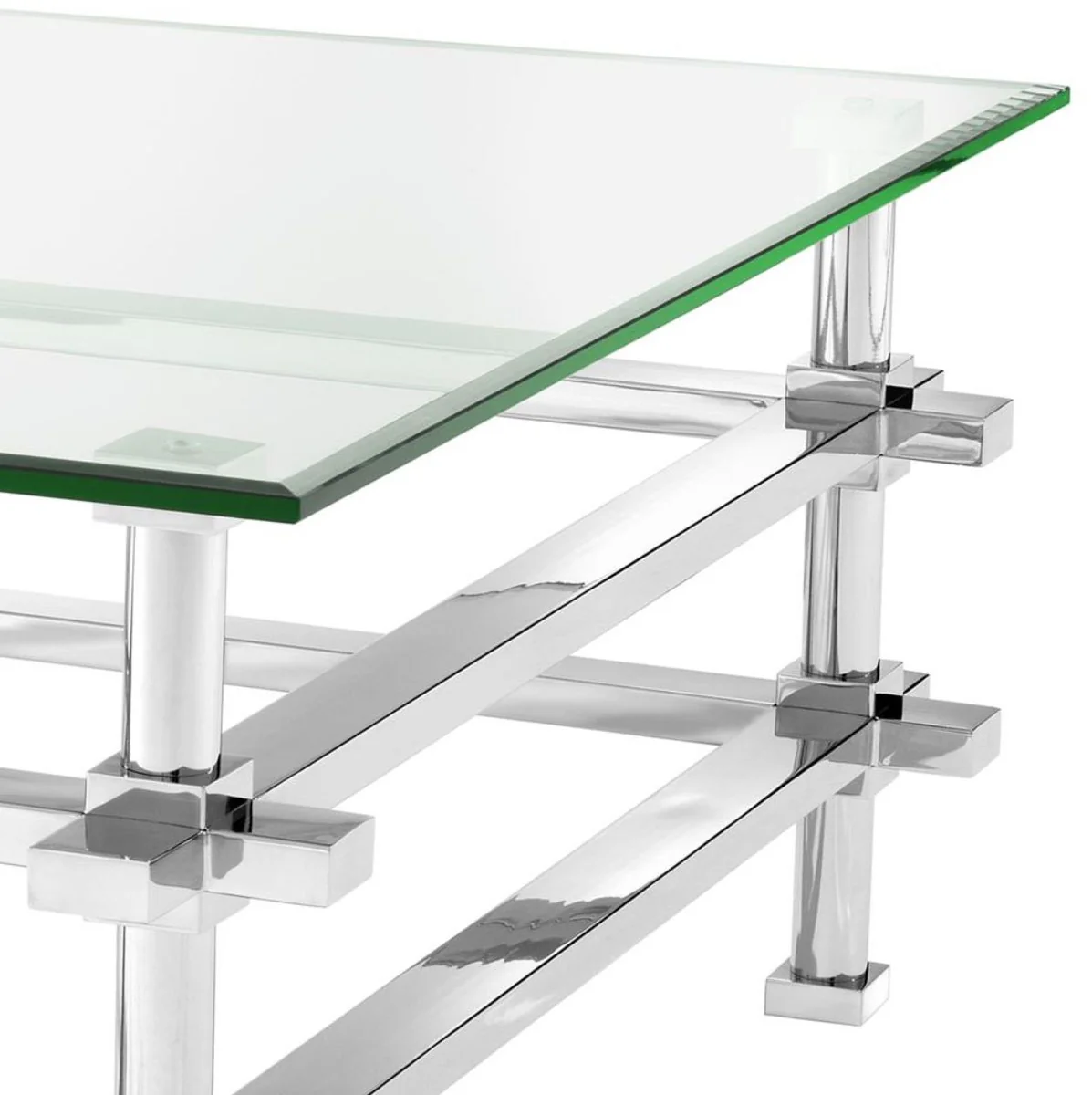 Luxury coffee table silver 100 x 100 x H. 45.5 cm - stainless steel living room table with glass top