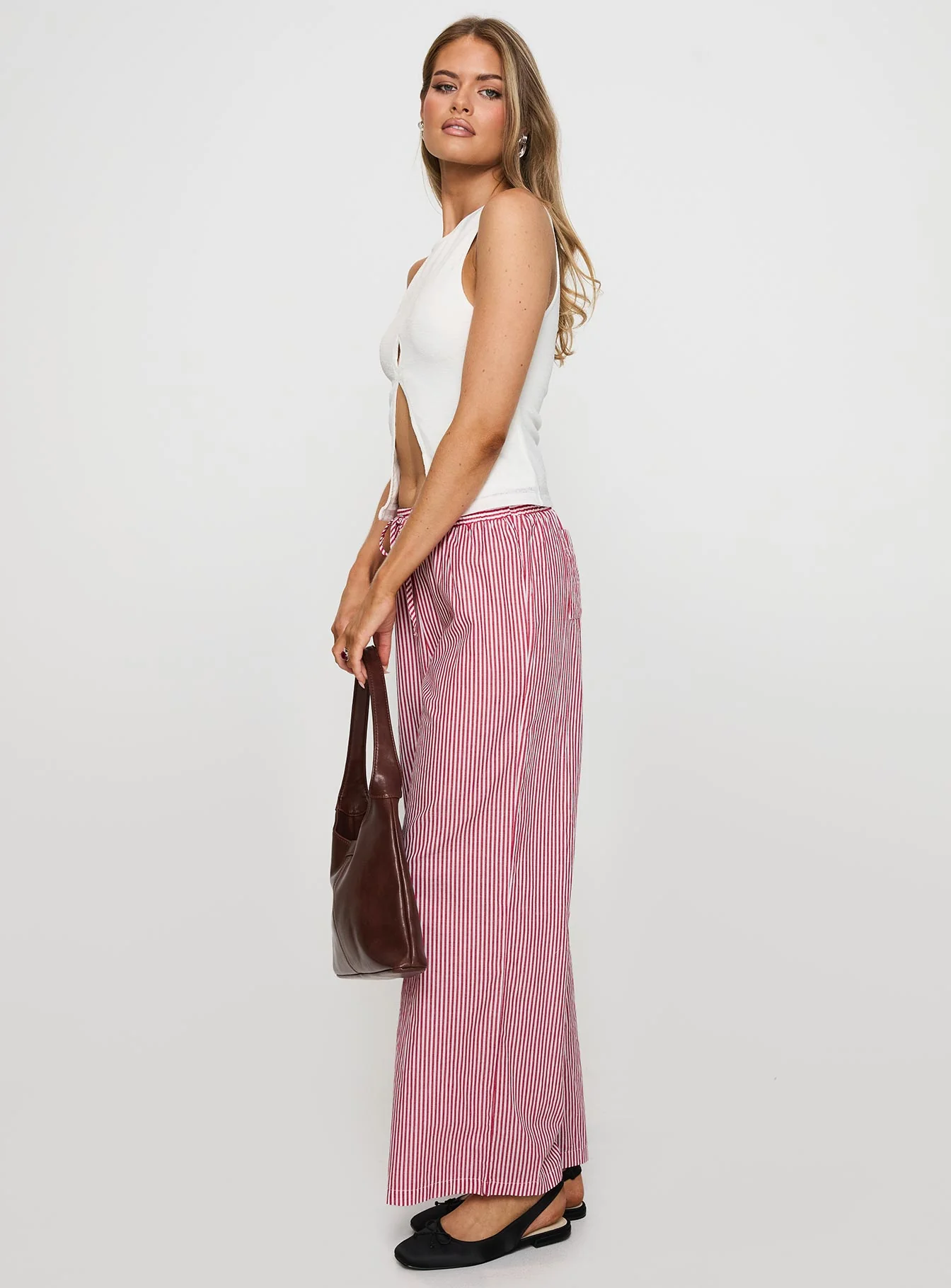 Holiday Tie Front Pants Red/White Stripe