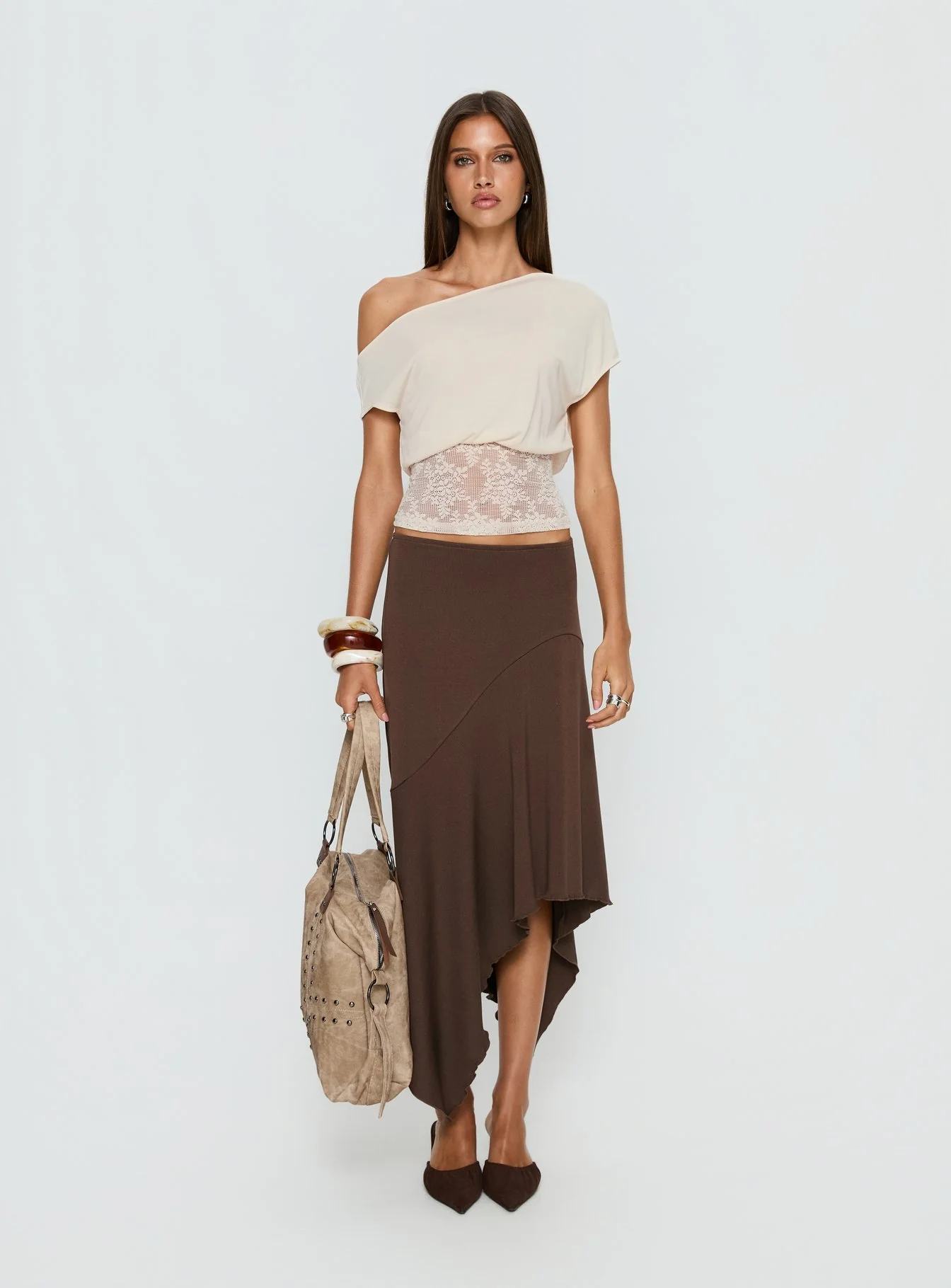 Marienna One Shoulder Lace Top Cream