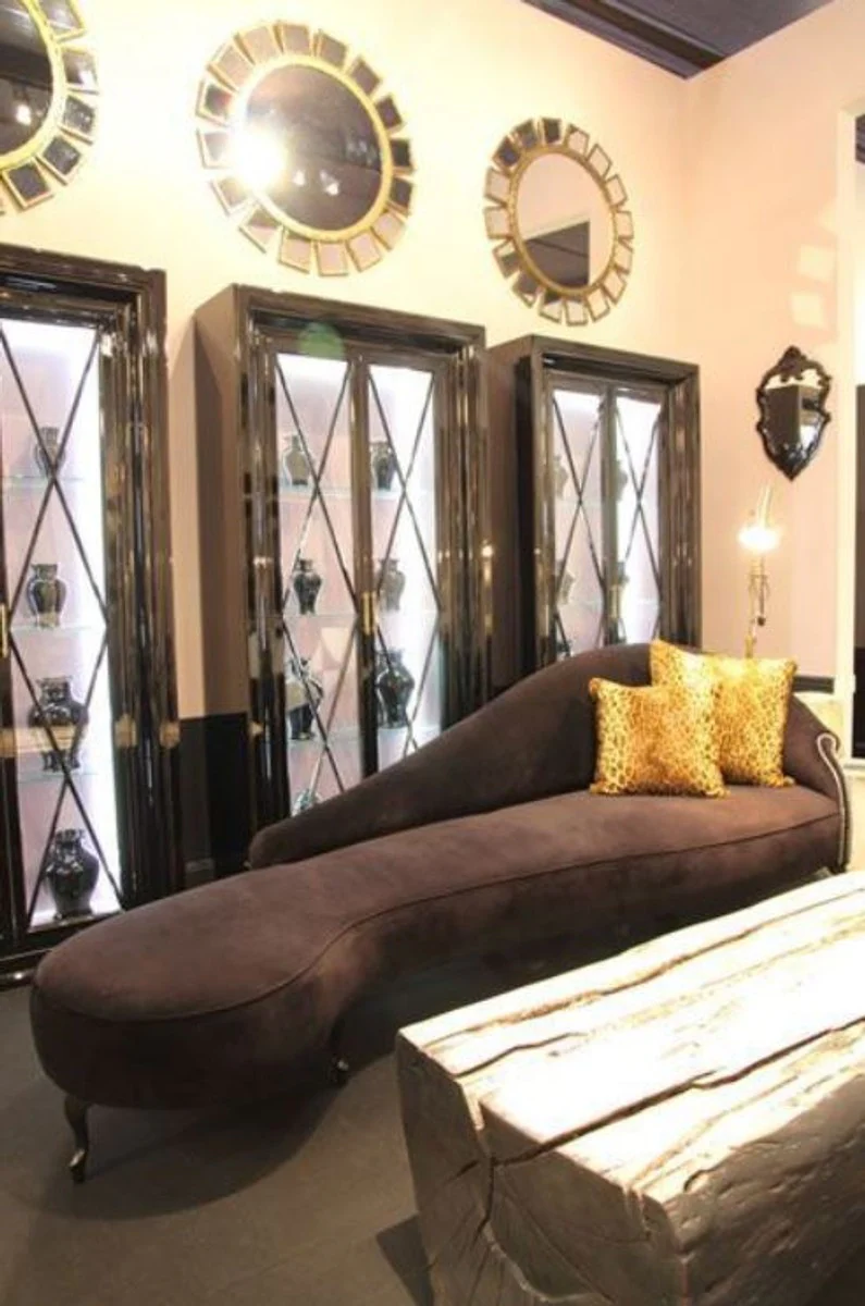 Luxury Baroque velvet chaise longue black 300 x 90 x H. 94 cm - Curved solid wood chaise longue with elegant velvet fabric - Baroque furniture - Luxury quality