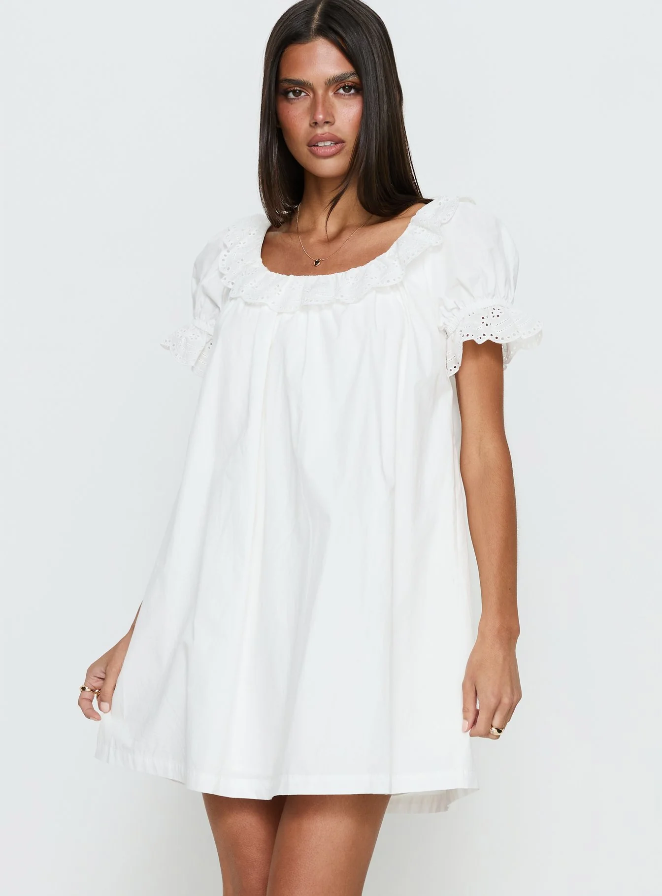 Trinka Frill Collared Mini Dress White