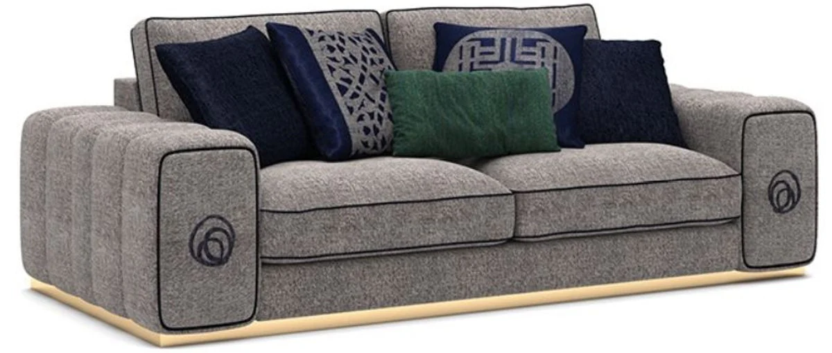 Luxury living room sofa gray / black / gold 220 x 100 x H. 65 cm - Noble living room furniture - Luxury furniture