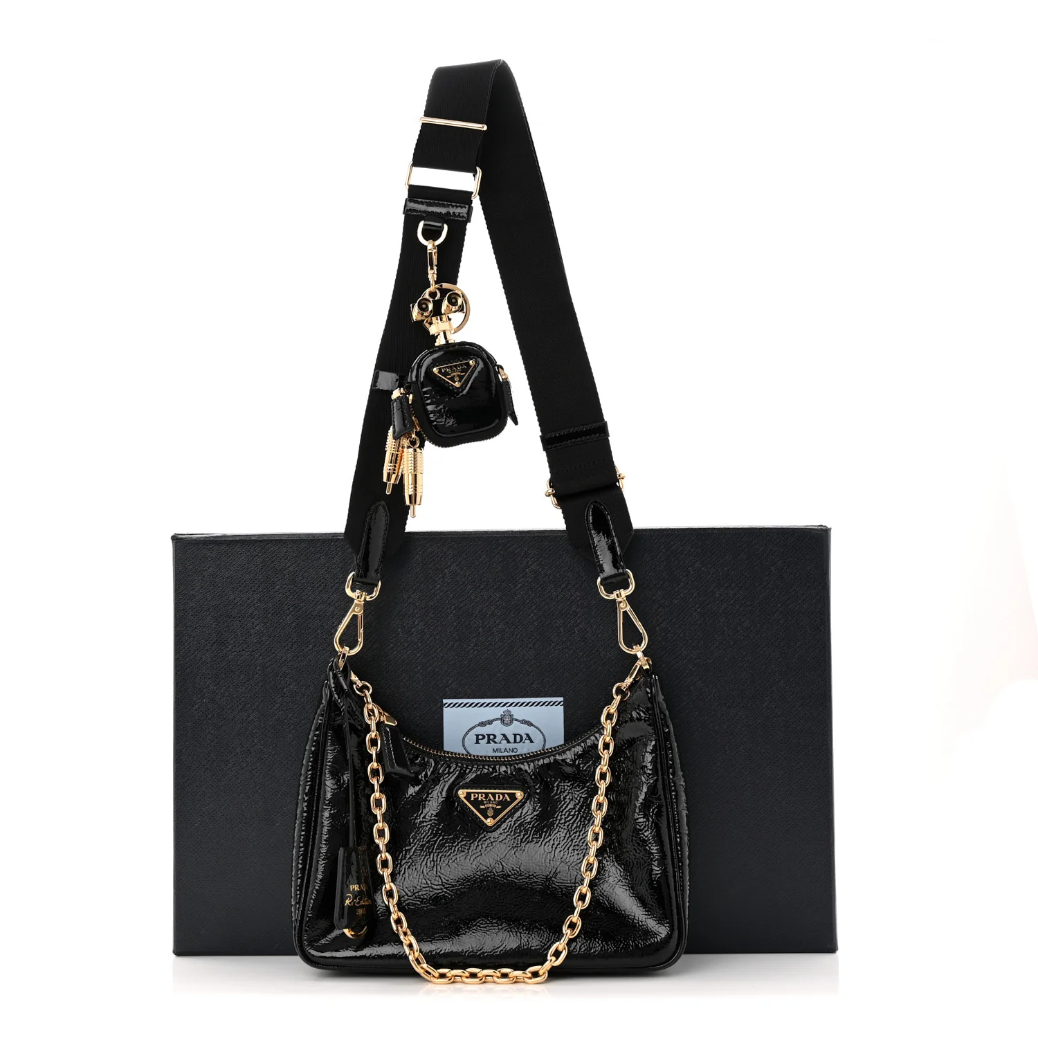 Patent Naplak Re-Edition 2005 Shoulder Bag With Charm Black - Top Club