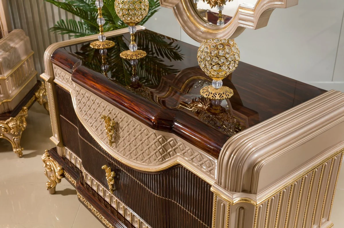 Luxury baroque chest of drawers with mirror dark brown / gray / gold - baroque furniture