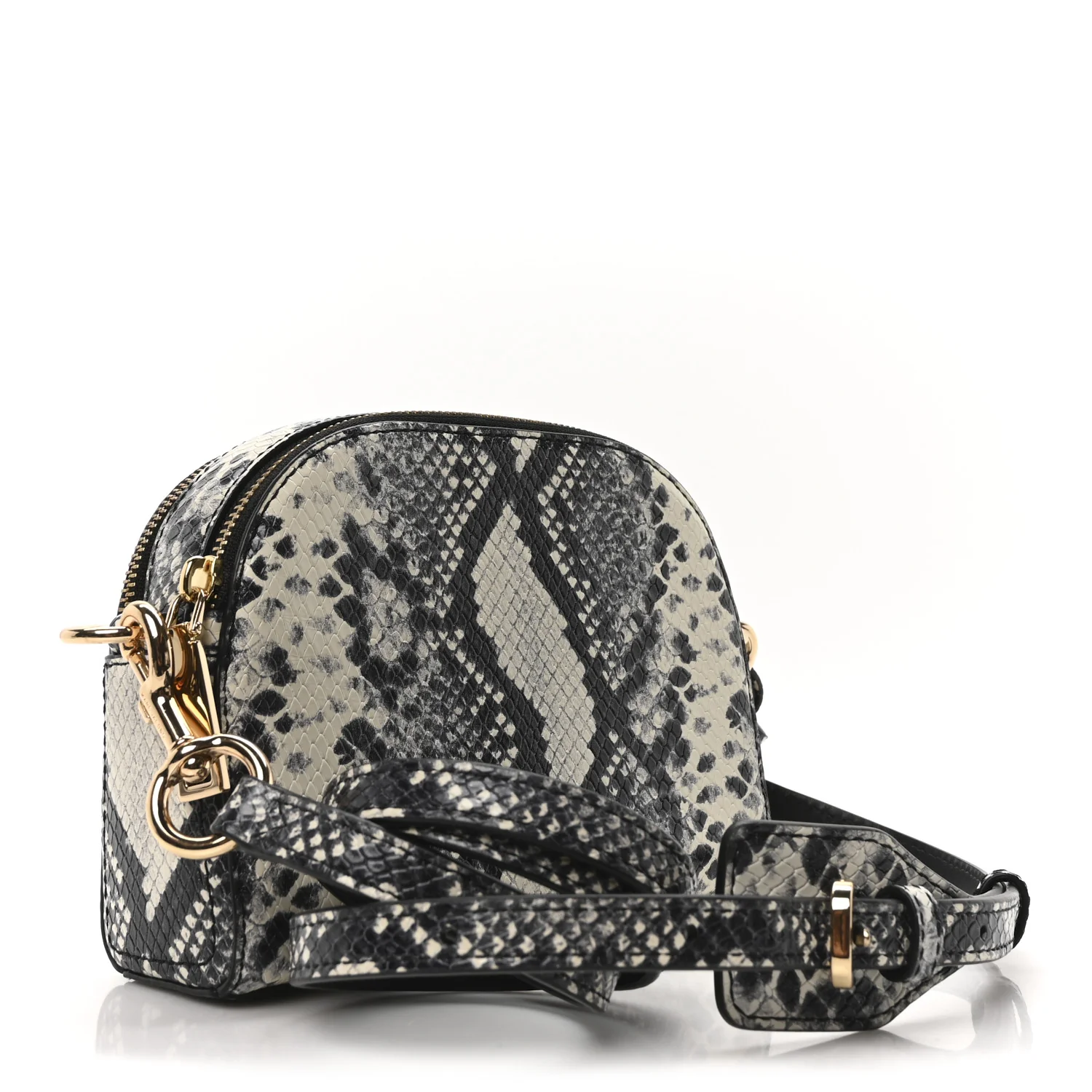 Calfskin Snakeskin Embossed Shutter Camera Crossbody Bag Black White - Top Club