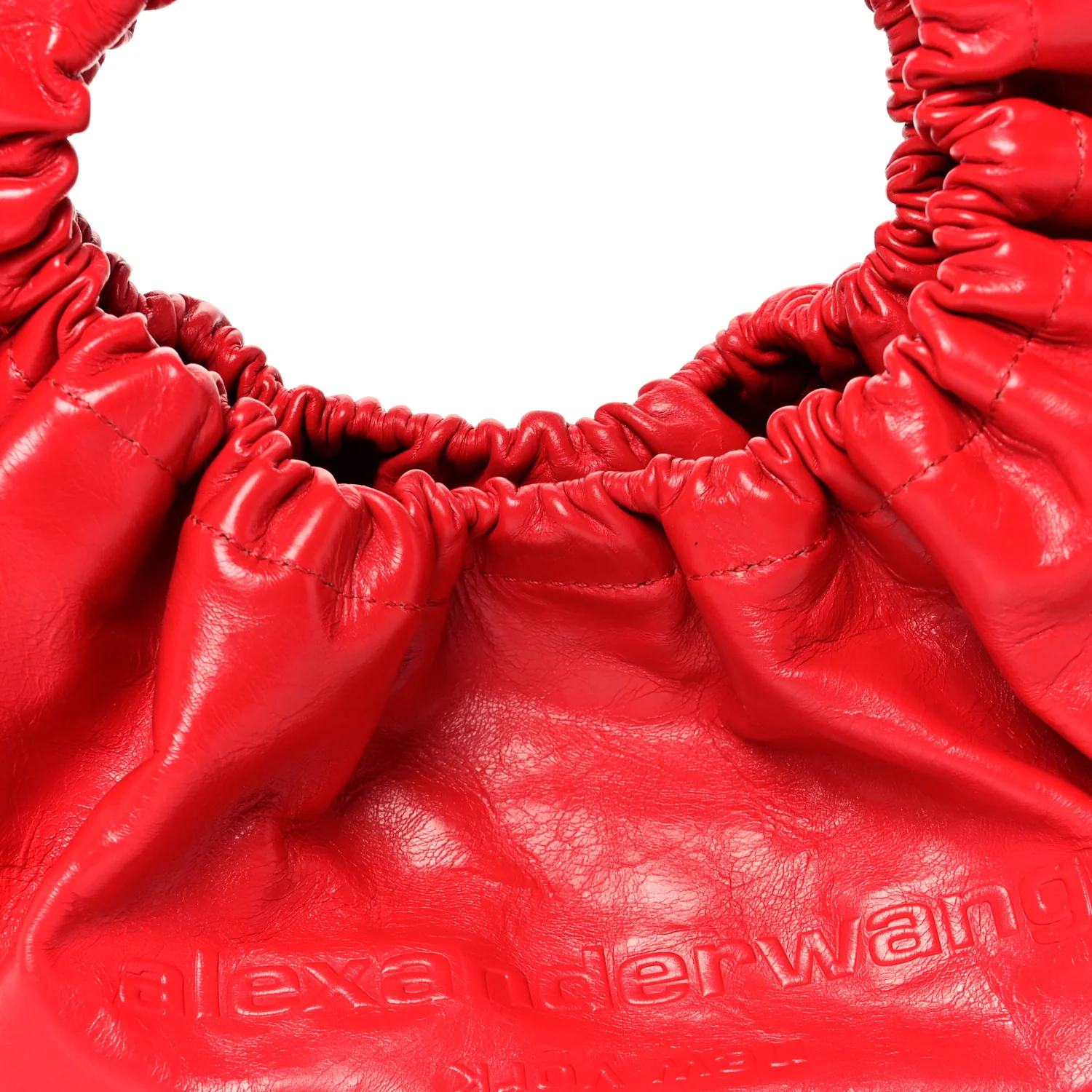 Crackle Patent Calfskin Small Handle Crescent Bag Flame Red - Top Club
