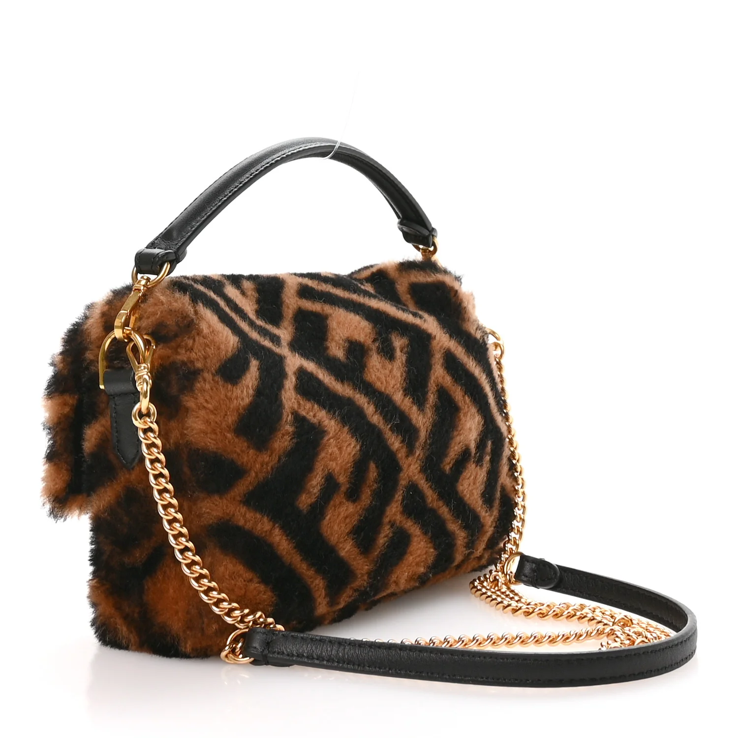 Shearling Vitello Dolce Macro FF 1974 Mini Tobacco Black - Top Club