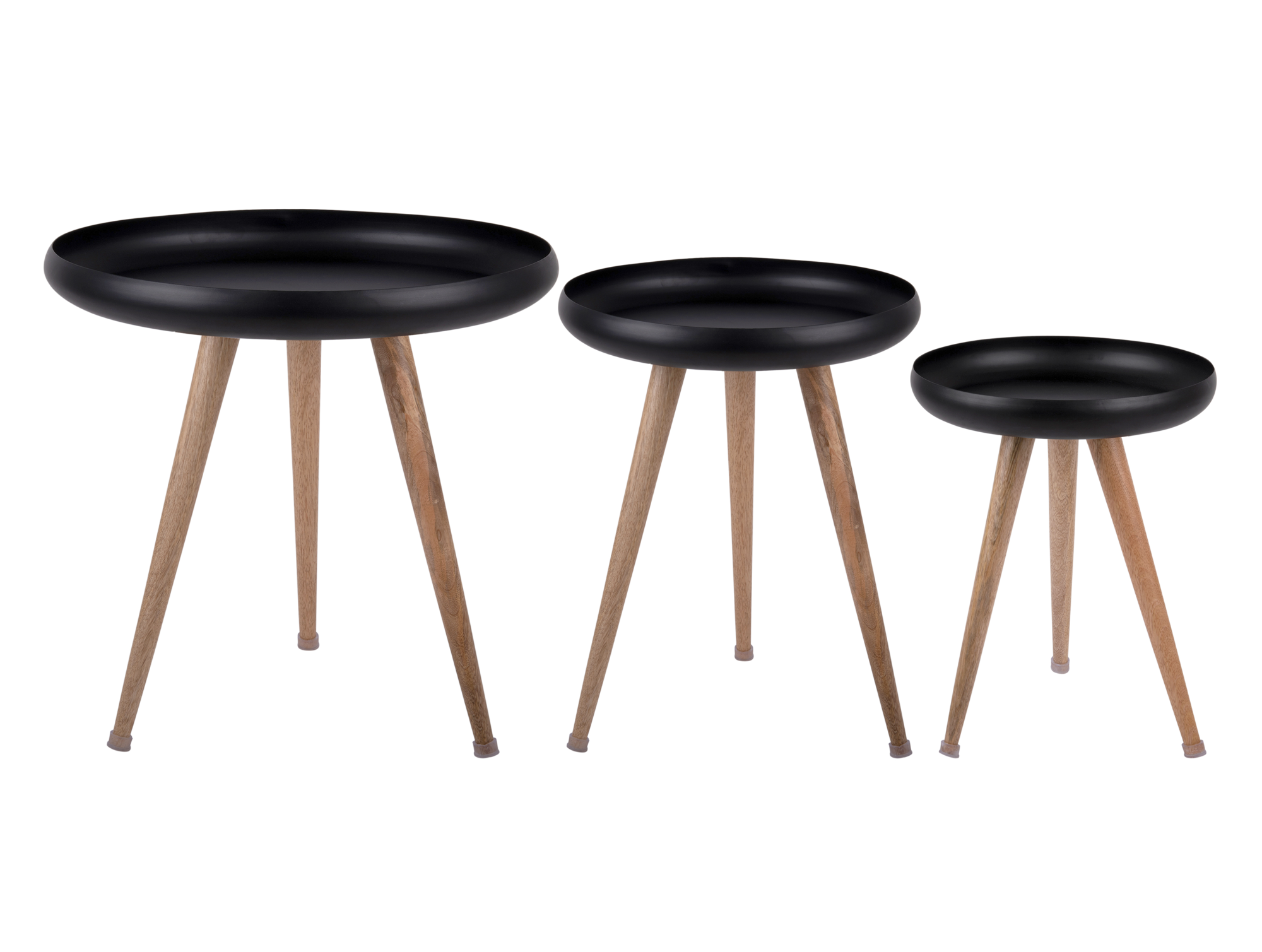 Table set Tripod metal black, mango wood legs