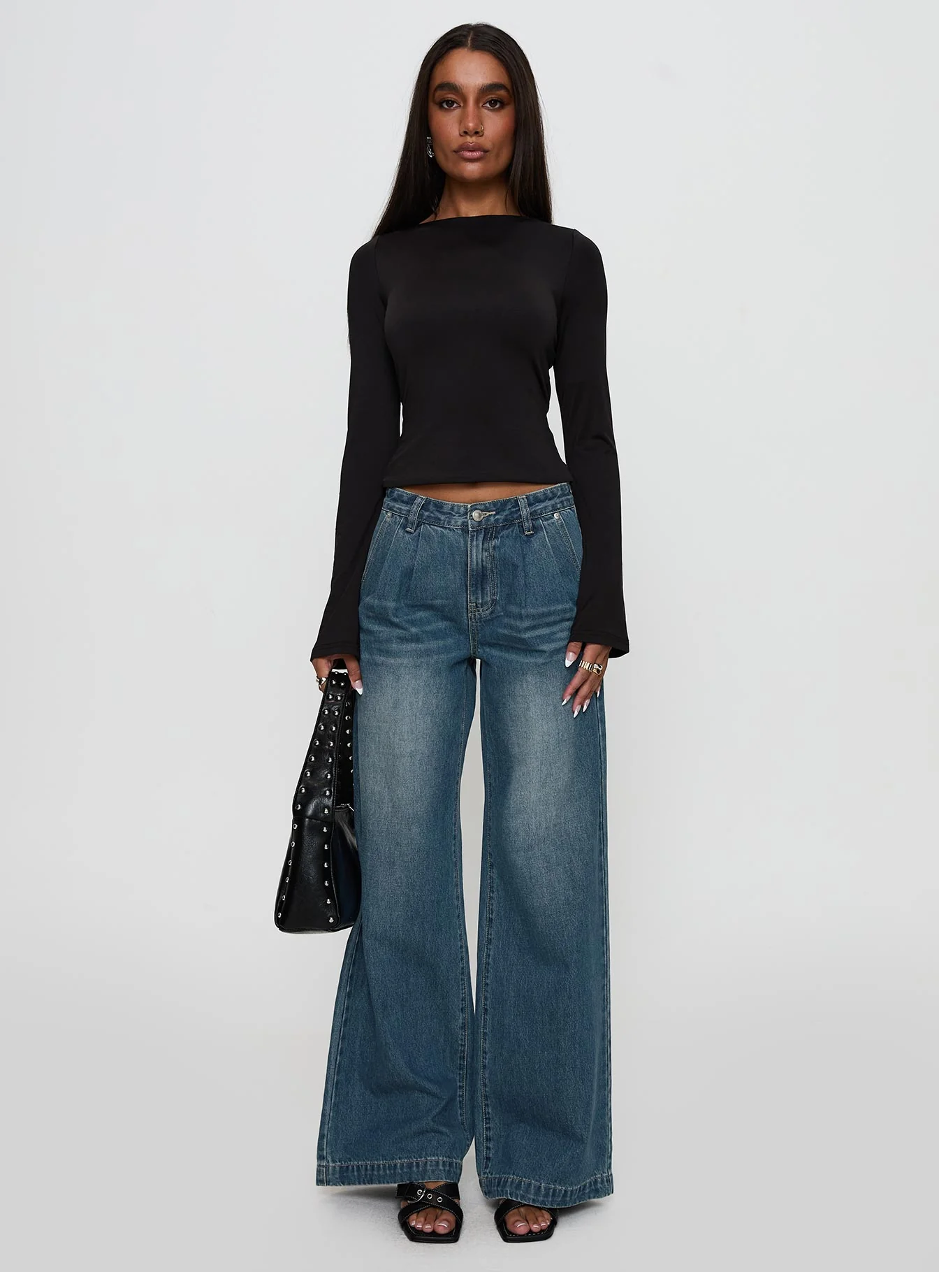 Laguardia Mid Rise Wide Leg Jeans Dark Blue Wash
