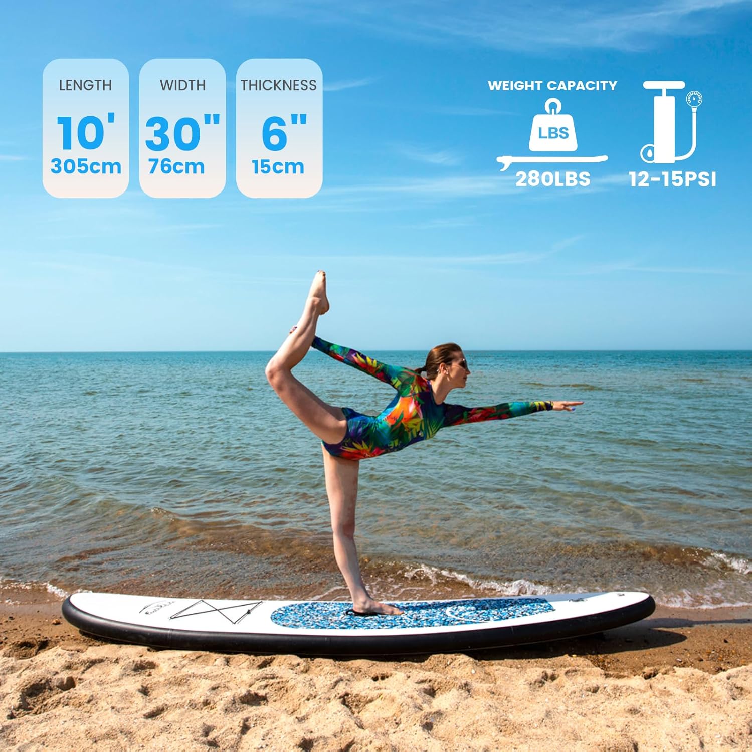 FunWater Tavola SUP Gonfiabile con Set Completo di Accessori: Pagaia Regolabile, Pompa, Zaino, Guinzaglio e Pinne, Adatta a Tutti i Livelli