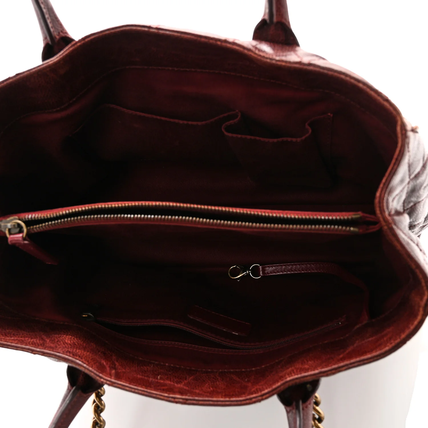 Glazed Caviar Quilted Small Shiva Tote Burgundy - Top Club