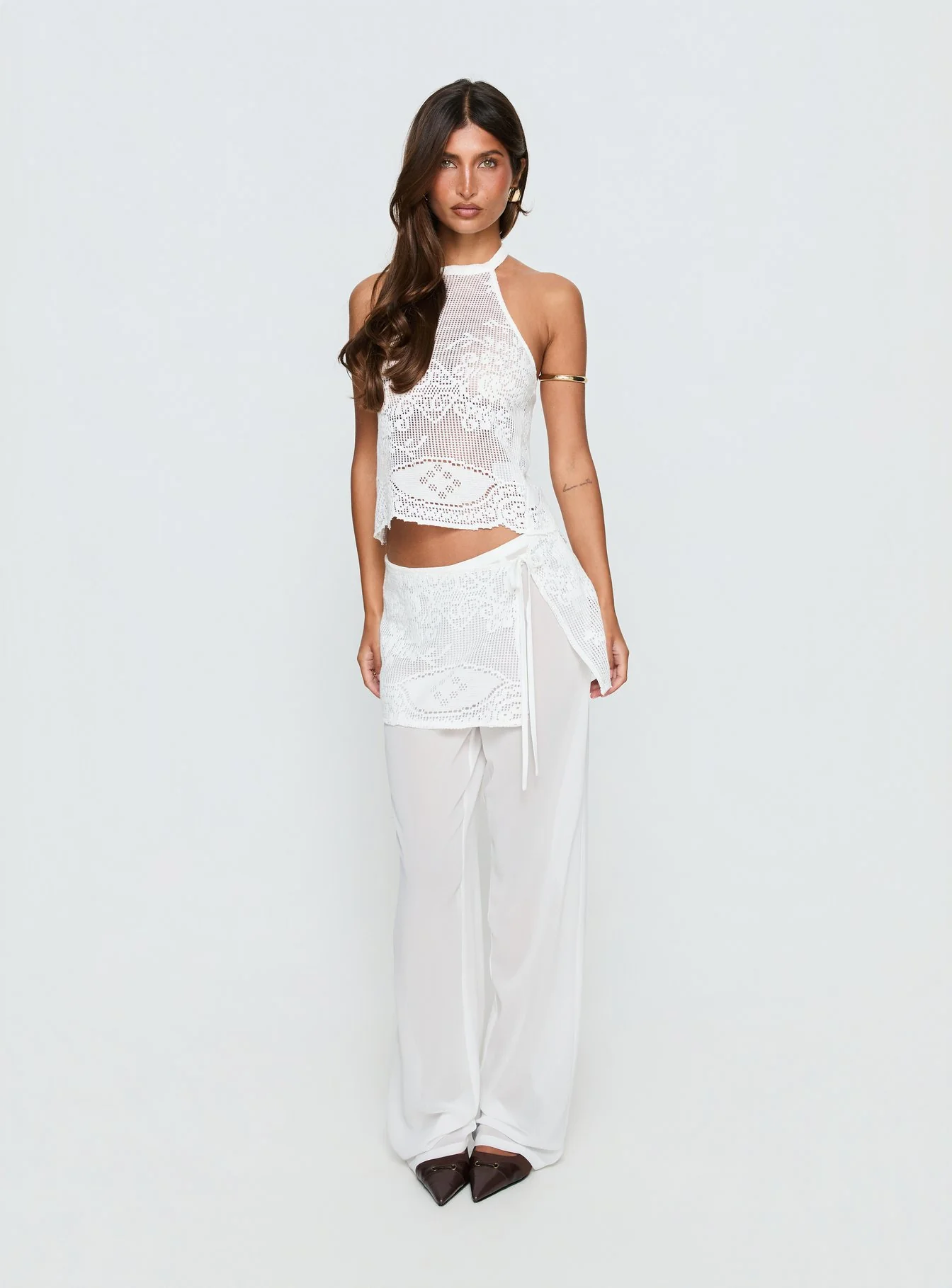 Claudie Layered Lace Straight Leg Pants White