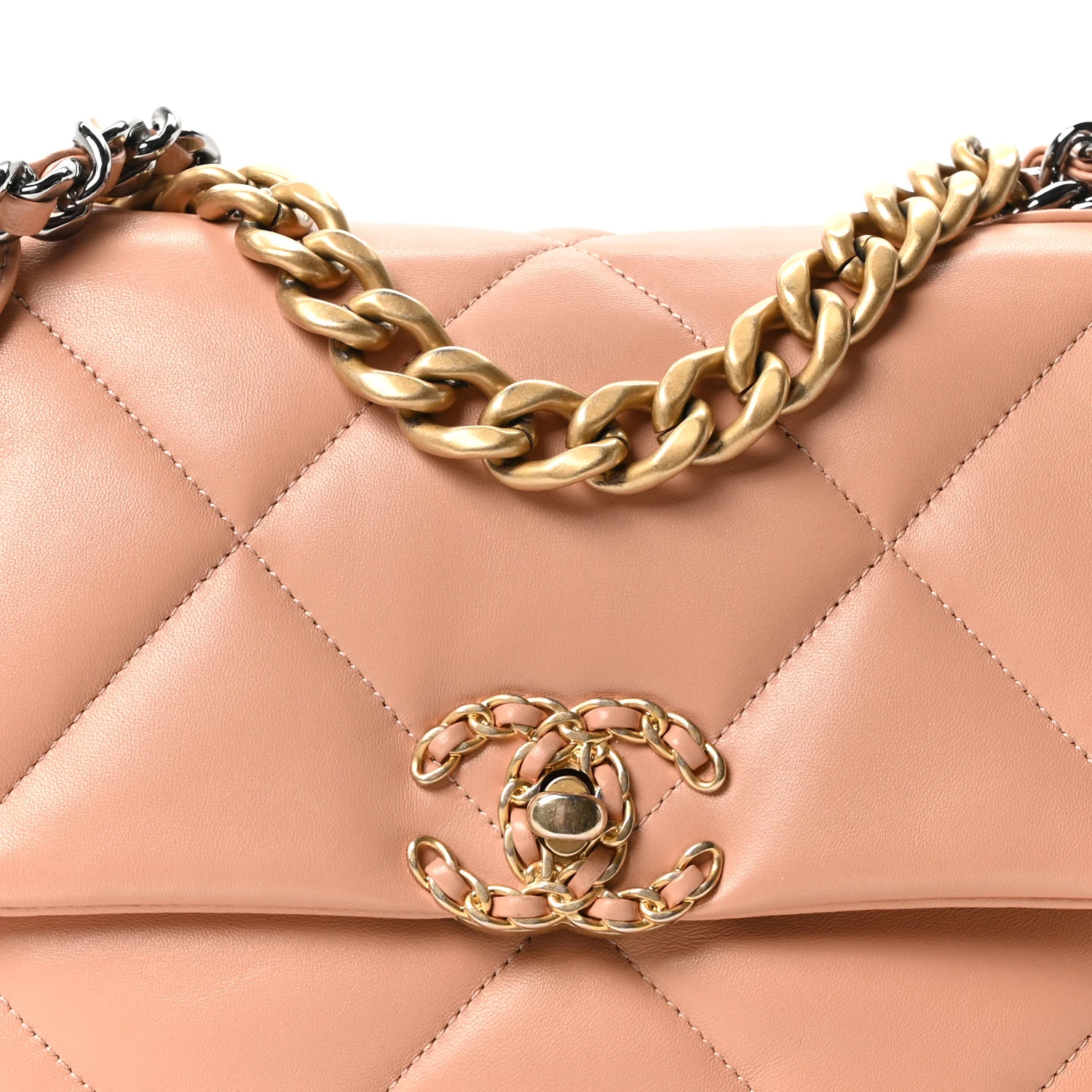 Lambskin Quilted Medium Chanel 19 Flap Beige - Top Club