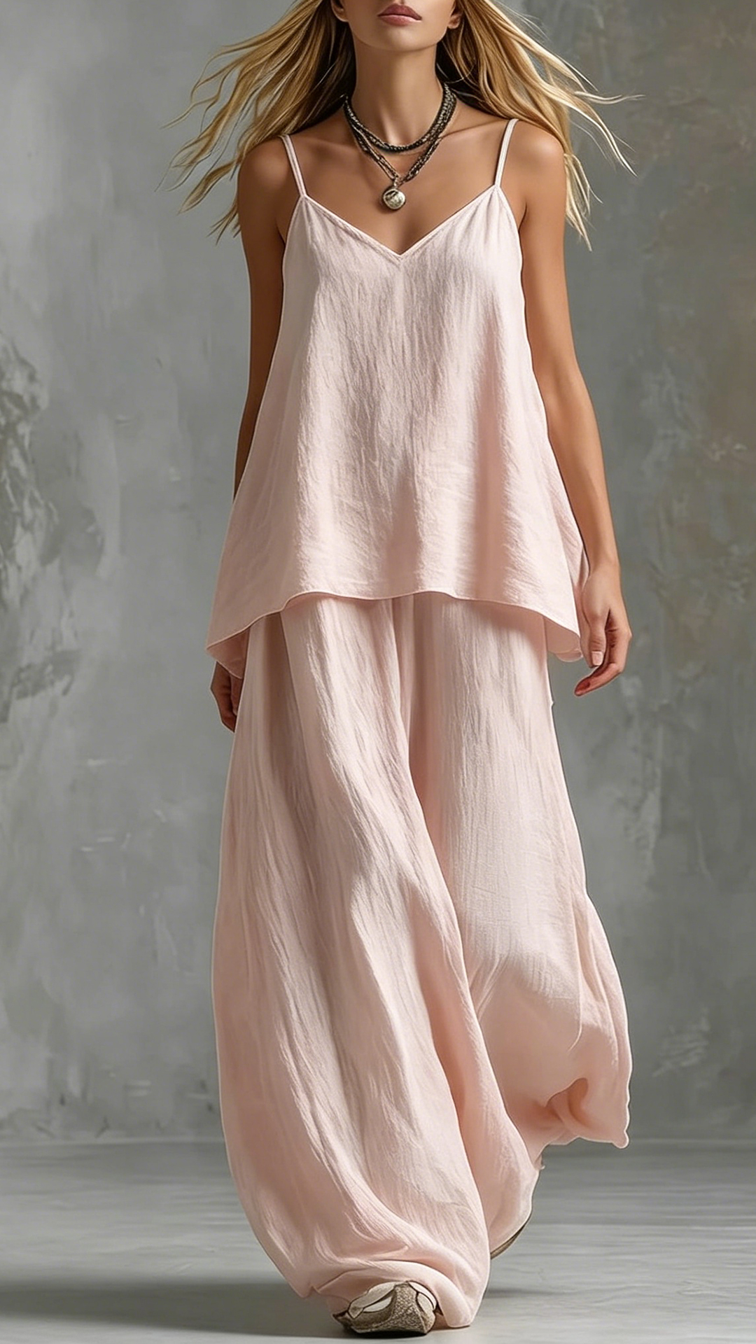 Women's Cotton-Blend Textured Cami and Wide-Leg Pants Set - Nordfashionstorm - Women's Clothing, Fashion for You - Nordfashionstorm.com
