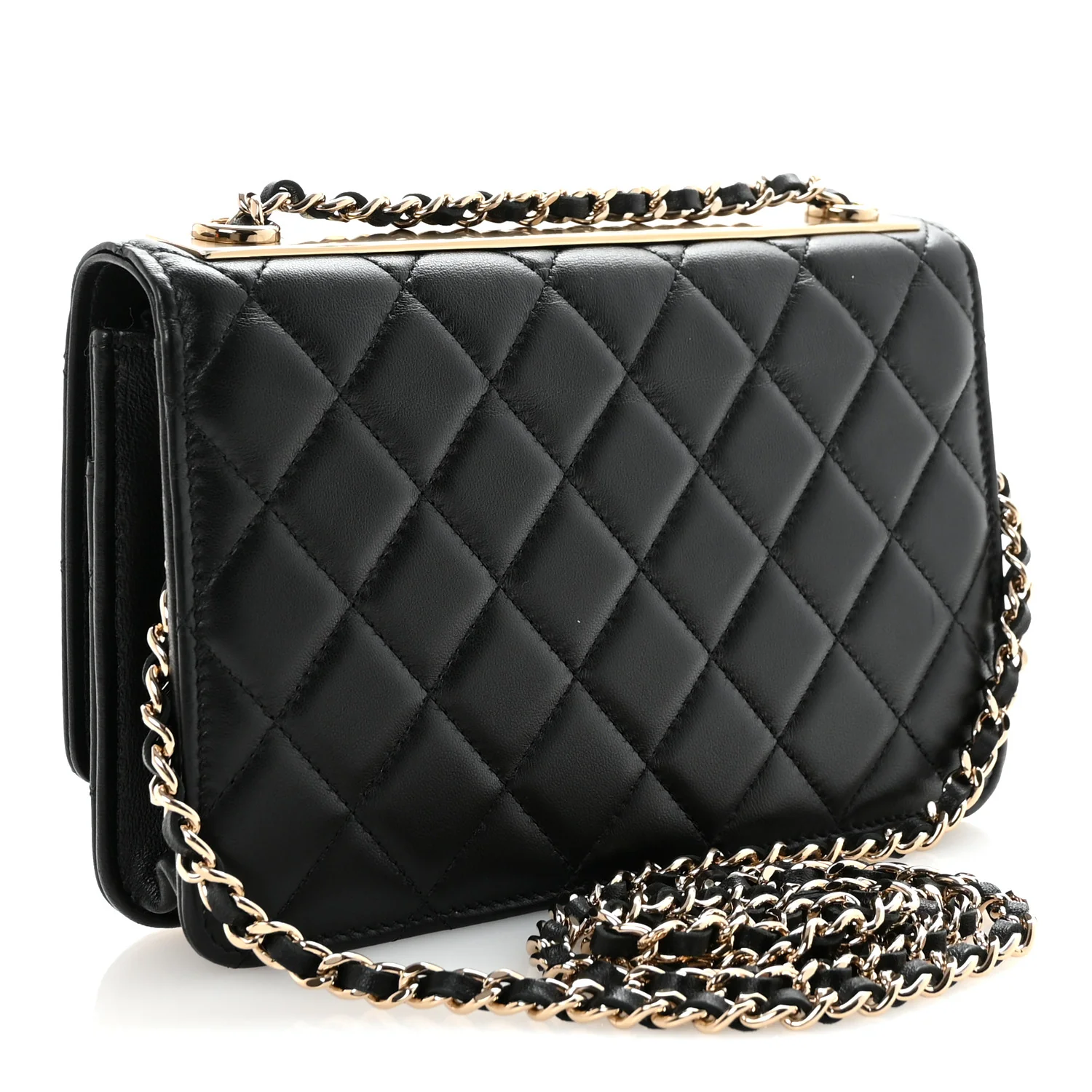 Lambskin Quilted Trendy CC Wallet On Chain WOC Black - Top Club