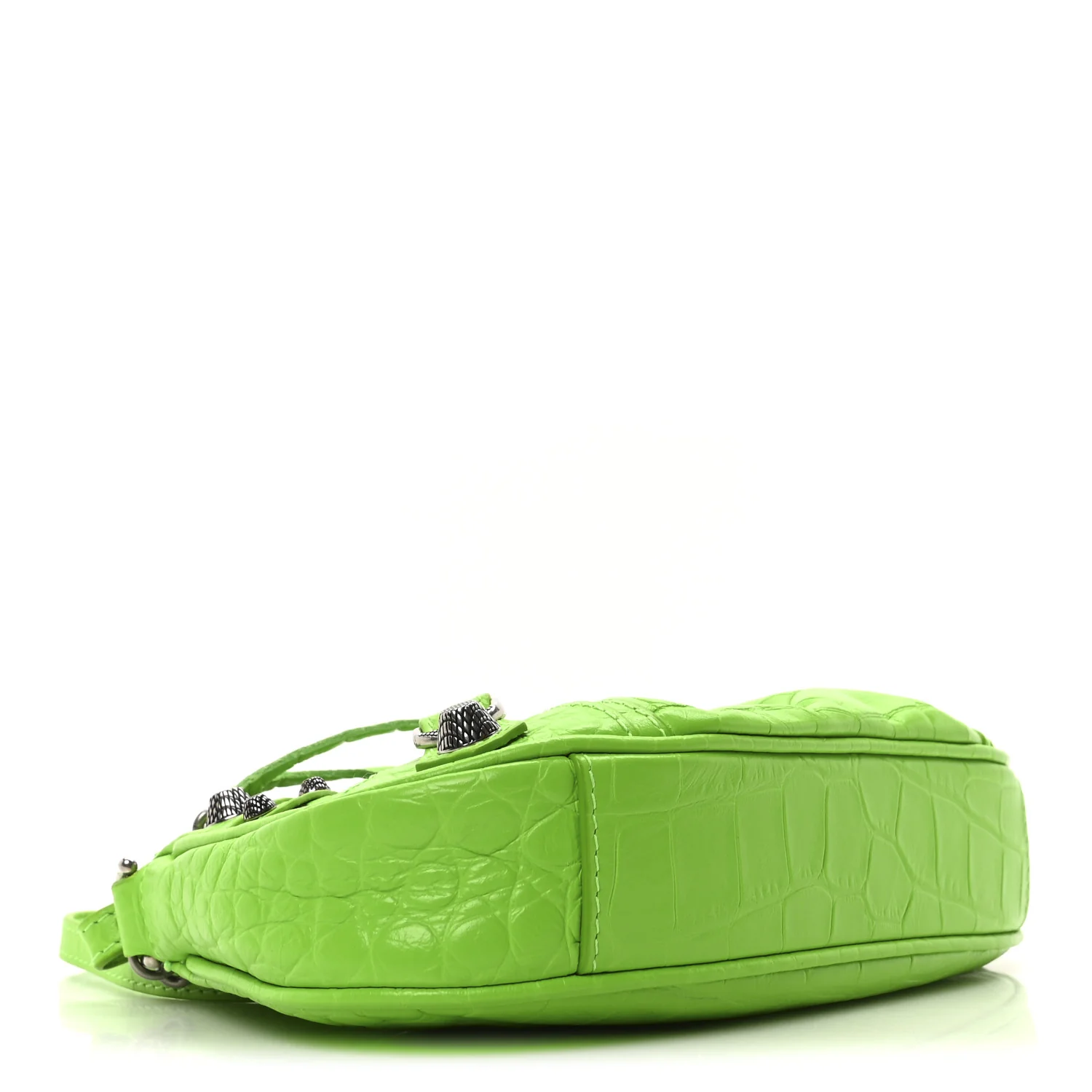 Extra Supple Calfskin Crocodile Embossed Le Cagole Mini Purse With Chain Acid Green - Top Club