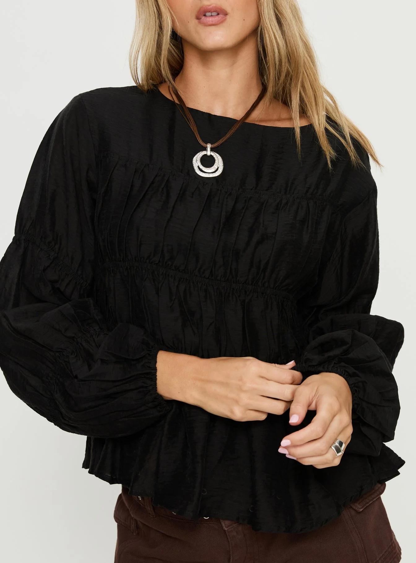 Xamira Ruched Long Sleeve Top Black