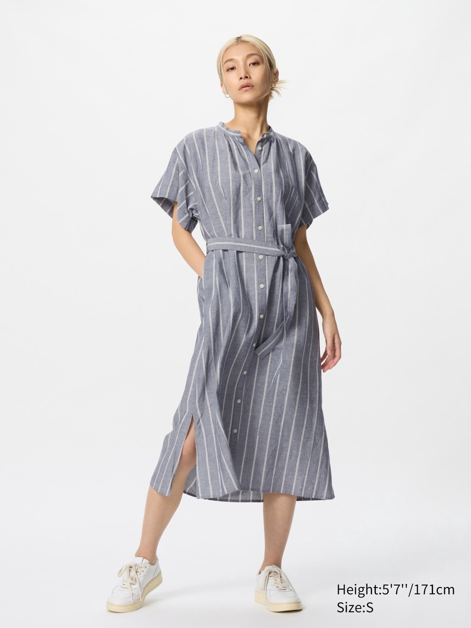 Linen Blend Relaxed Short Sleeve Dress