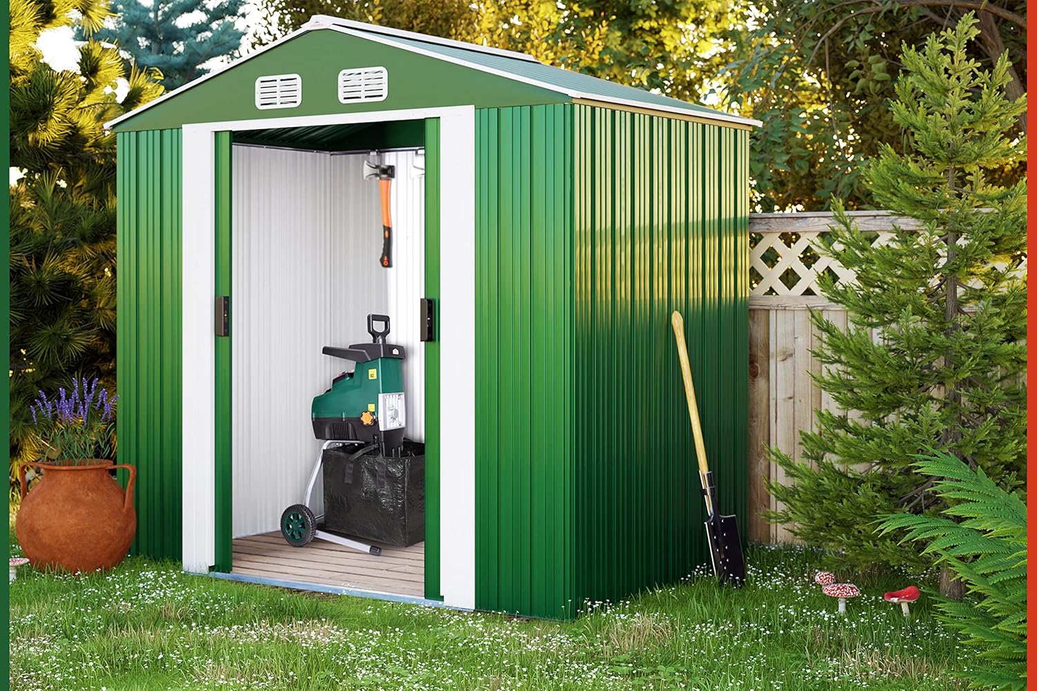Deuba Capanno da Giardino XL 1,8m² con Fondamenta 196x132x188cm Porta Scorrevole Casetta 3,1m³ Verde