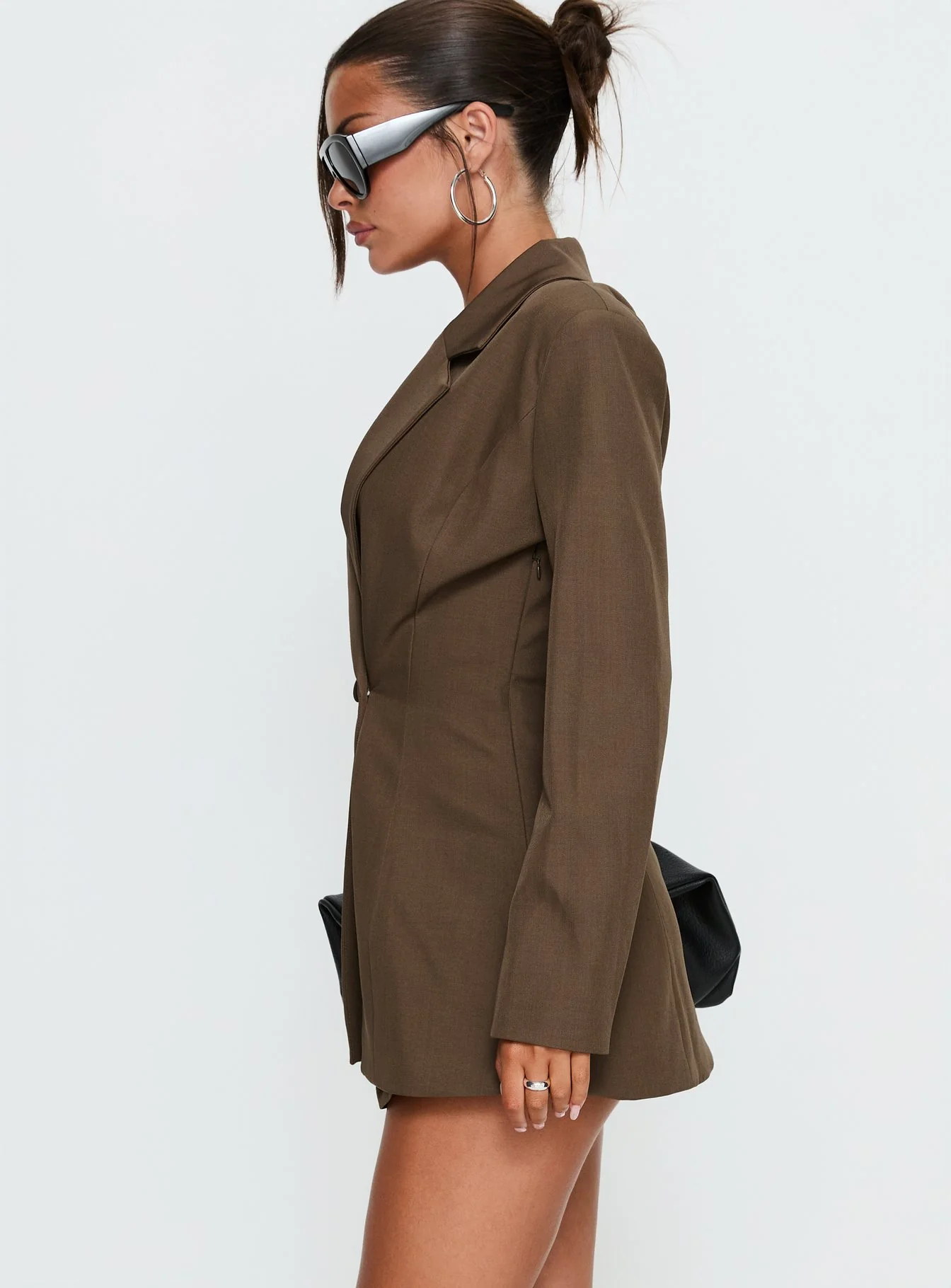Kealy Plunge Neck Blazer Playsuit Brown