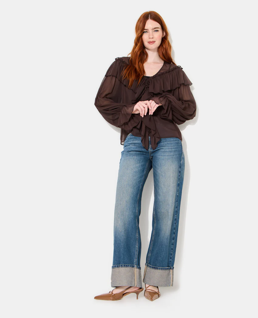 Pimkie Blouse en voile avec manches ballons et volants