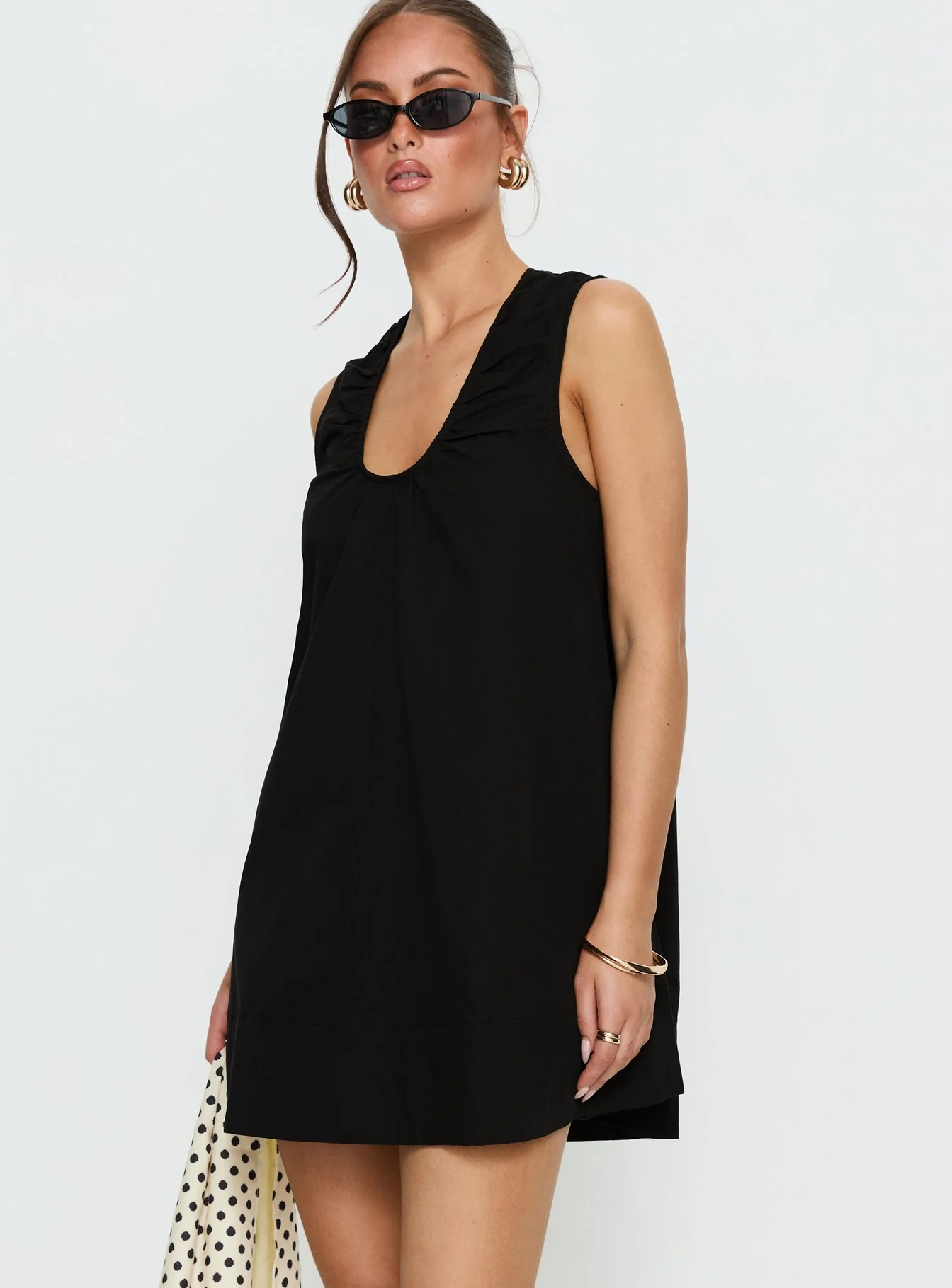 Eberta Ruched Baby Doll Mini Dress Black