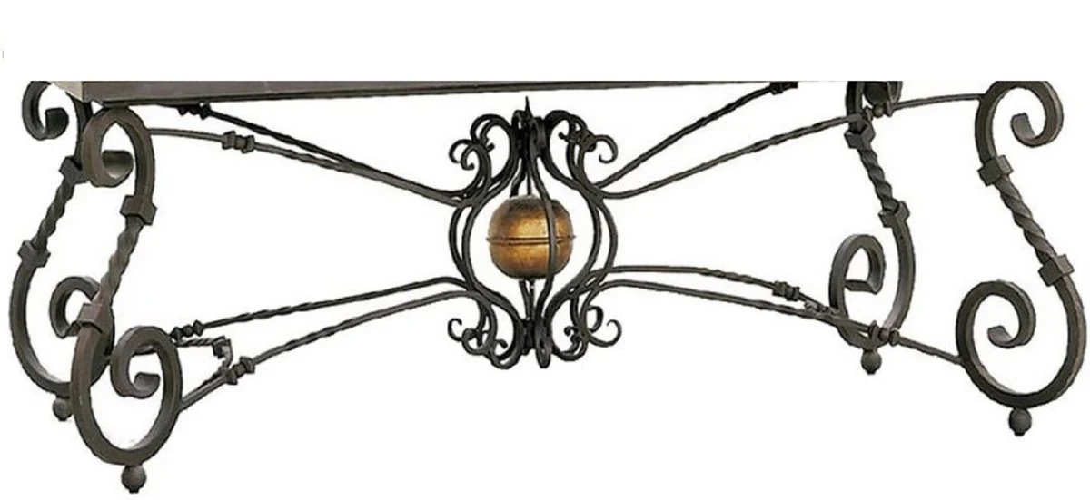 Luxury Baroque Dining Table - Handcrafted Wrought Iron Kitchen Table with Natural Stone Mosaic Tiles Table Top - Garden Table - Patio Table - Dining Room Garden Patio Furniture