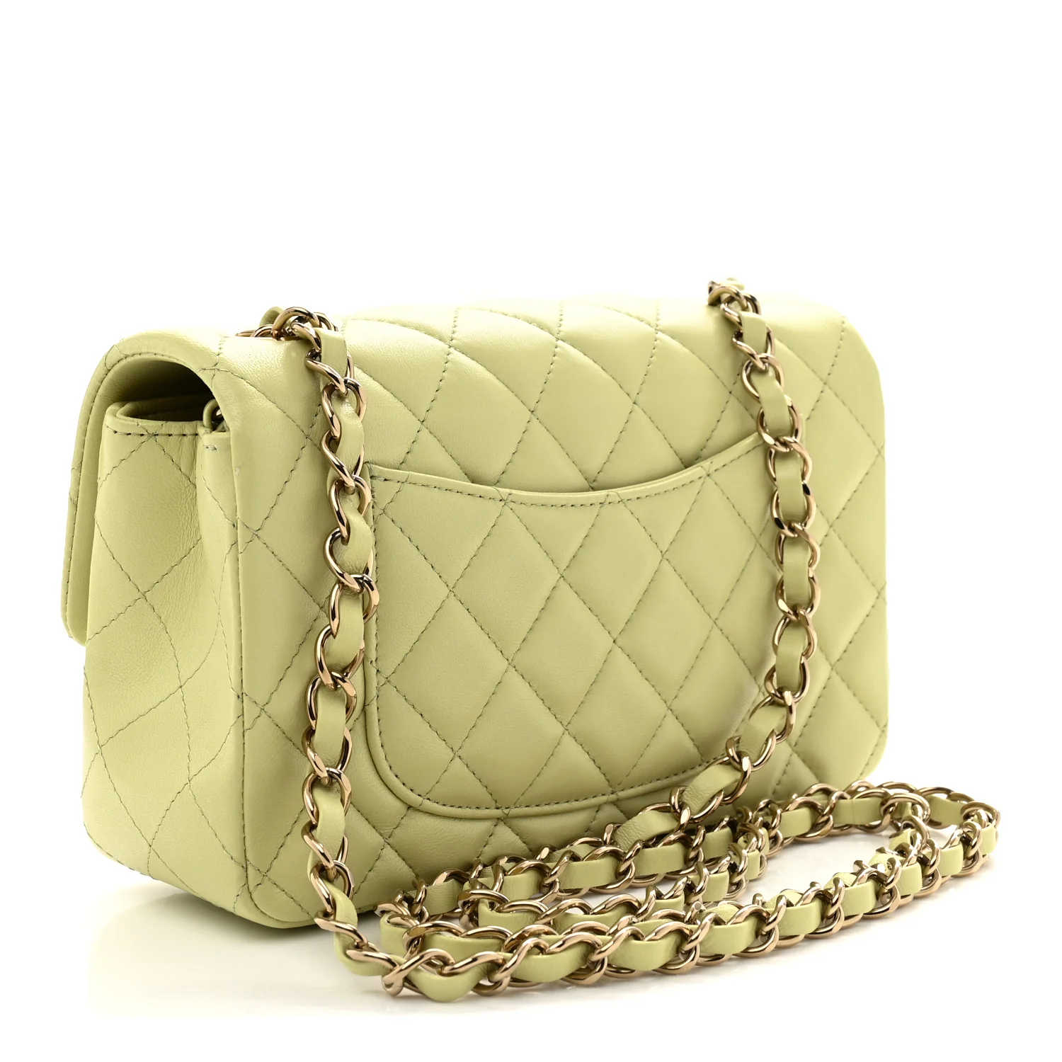 Lambskin Quilted Mini Rectangular Flap Light Green - Top Club
