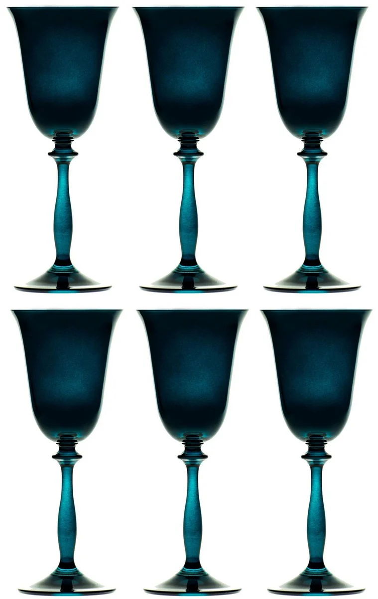 Luxury Baroque white wine glass set of 6 blue-green Ø 8.5 x H. 21 cm - Handmade wine glasses - Hotel & Restaurant Accessories - Luxury quality