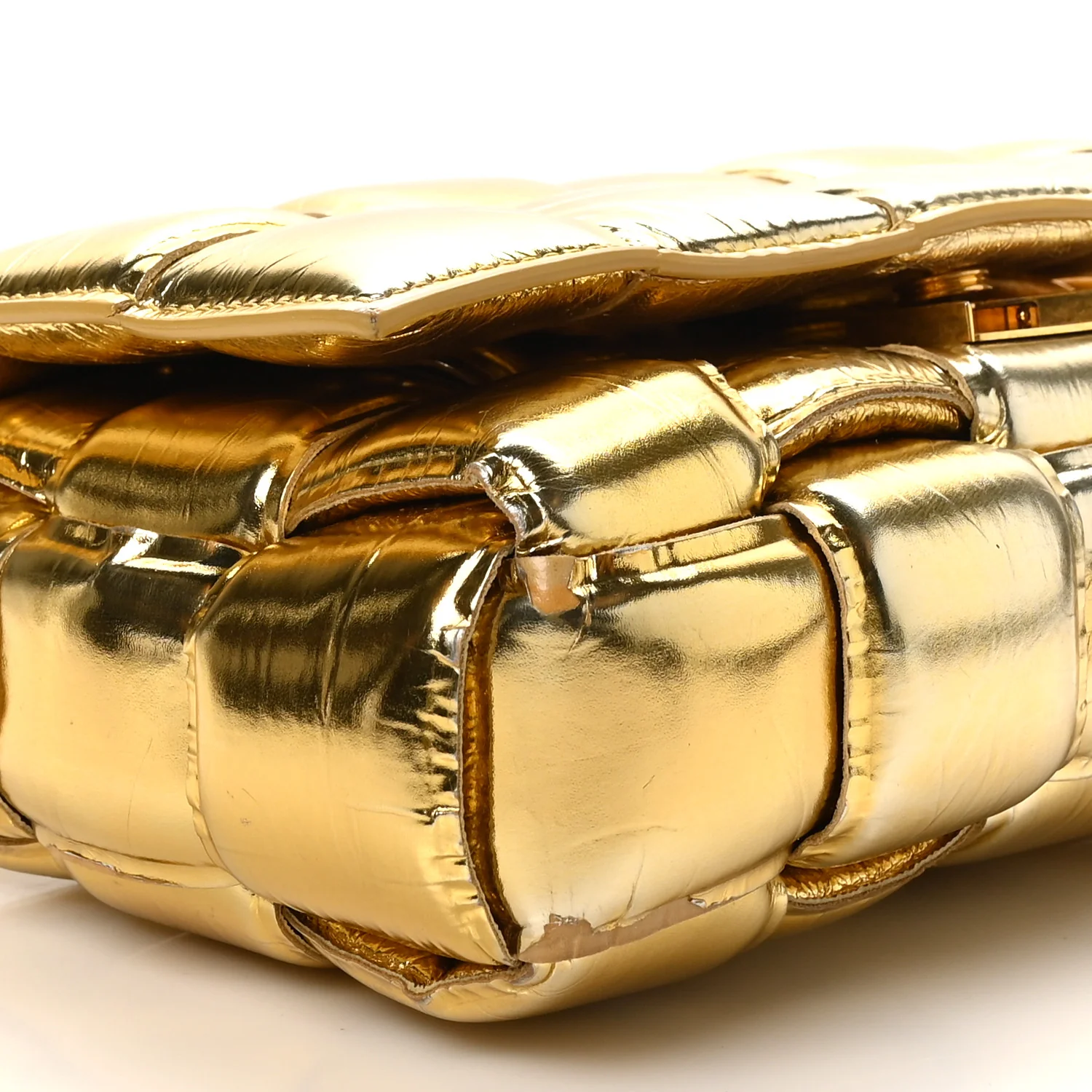 Mirror Lambskin Maxi Intreccio Padded Cassette Crossbody Bag Gold - Top Club