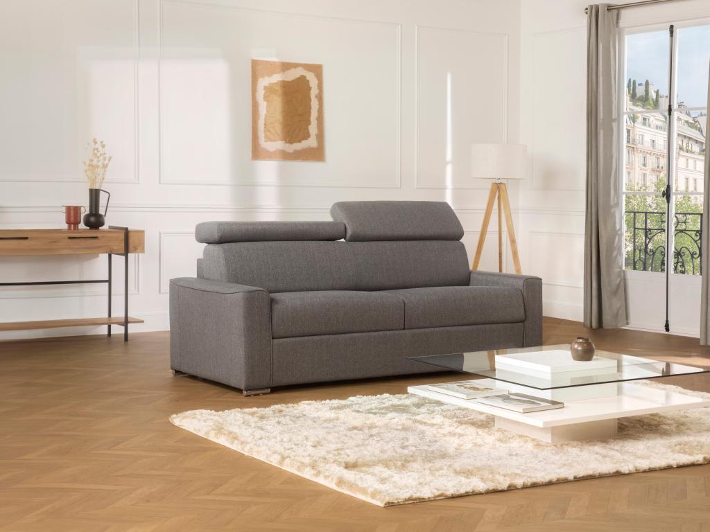 Sofá cama de 3 plazas de tela de apertura rápida gris colchón