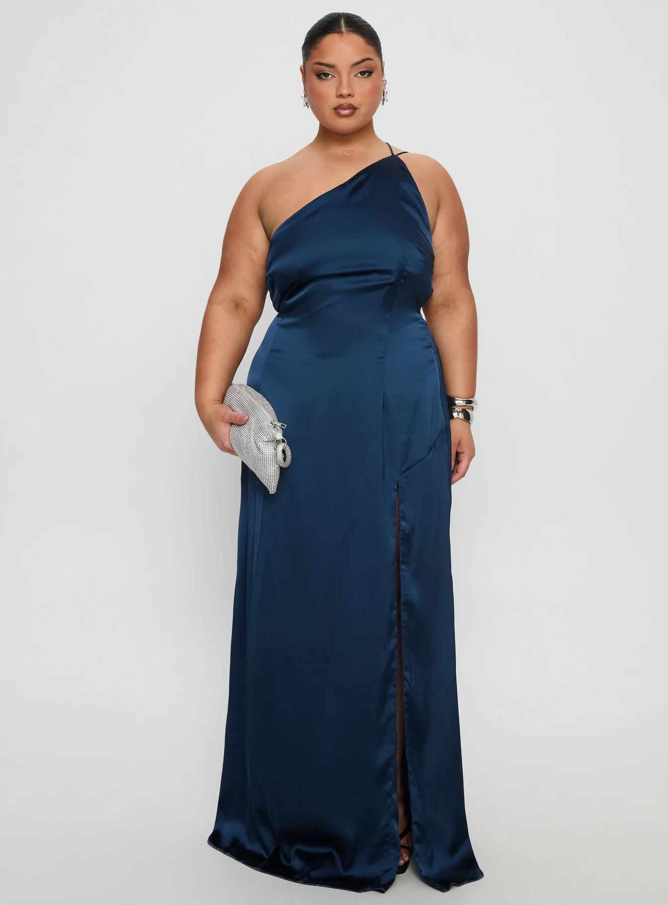 Kiss Of Life Satin Maxi Dress Navy Curve