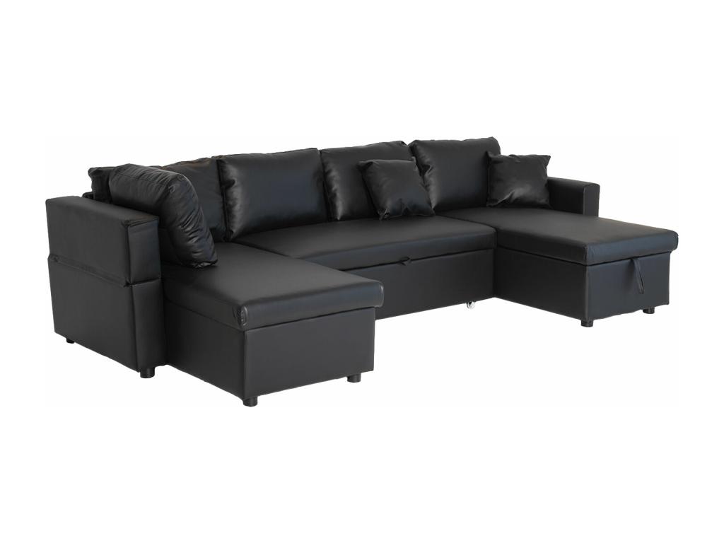 Sofá panorámico convertible polipiel 4 plazas negro