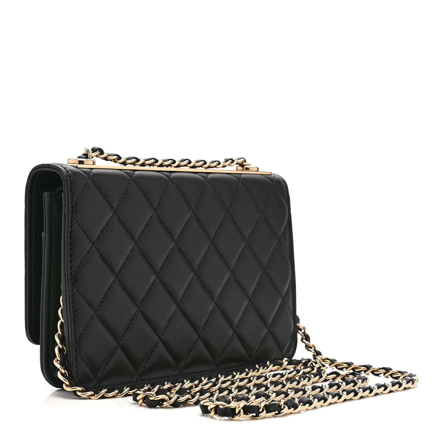 Lambskin Quilted Trendy CC Wallet On Chain WOC Black - Top Club
