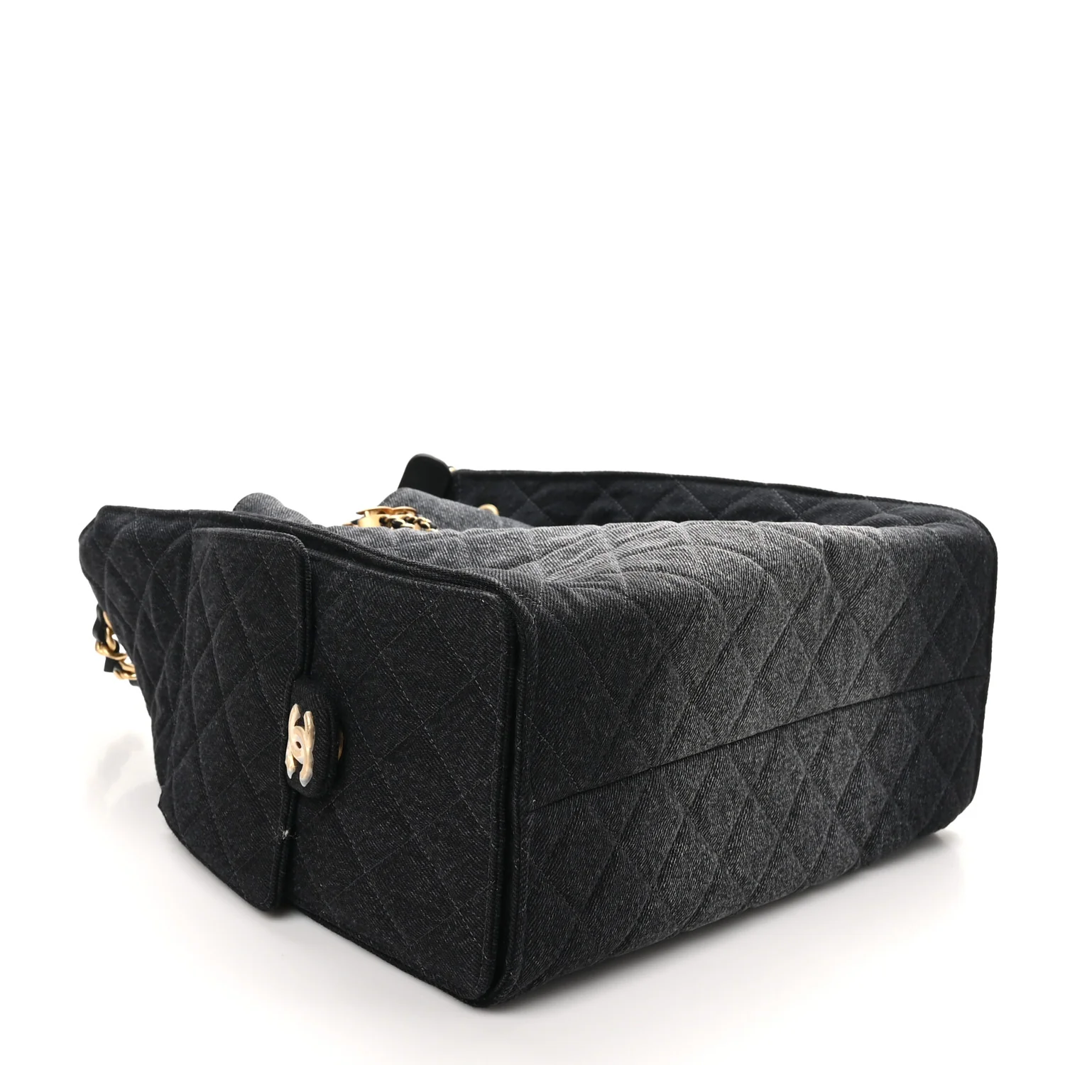 Washed Denim Quilted Medium Chanel 25 Handbag Black - Top Club