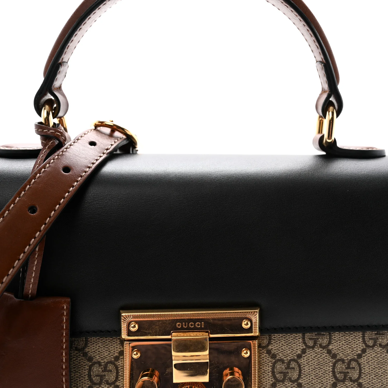 GG Supreme Monogram Calfskin Small Padlock Top Handle Bag Beige Black Cuir - Top Club