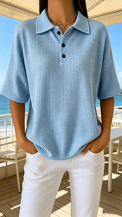 Women's Button-Front Waffle-Knit Short-Sleeve T-Shirt - Nordfashionstorm - Women's Clothing, Fashion for You - Nordfashionstorm.com