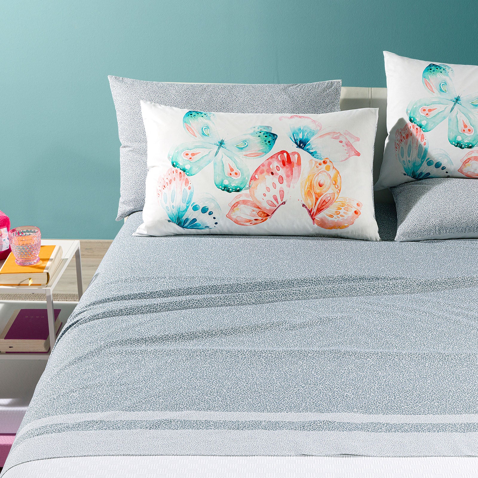 Complete cotton sheets single butterflies gray caleffi