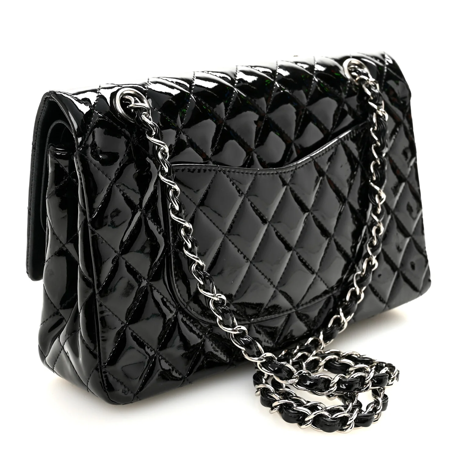 Patent Quilted Medium Double Flap Black - Top Club