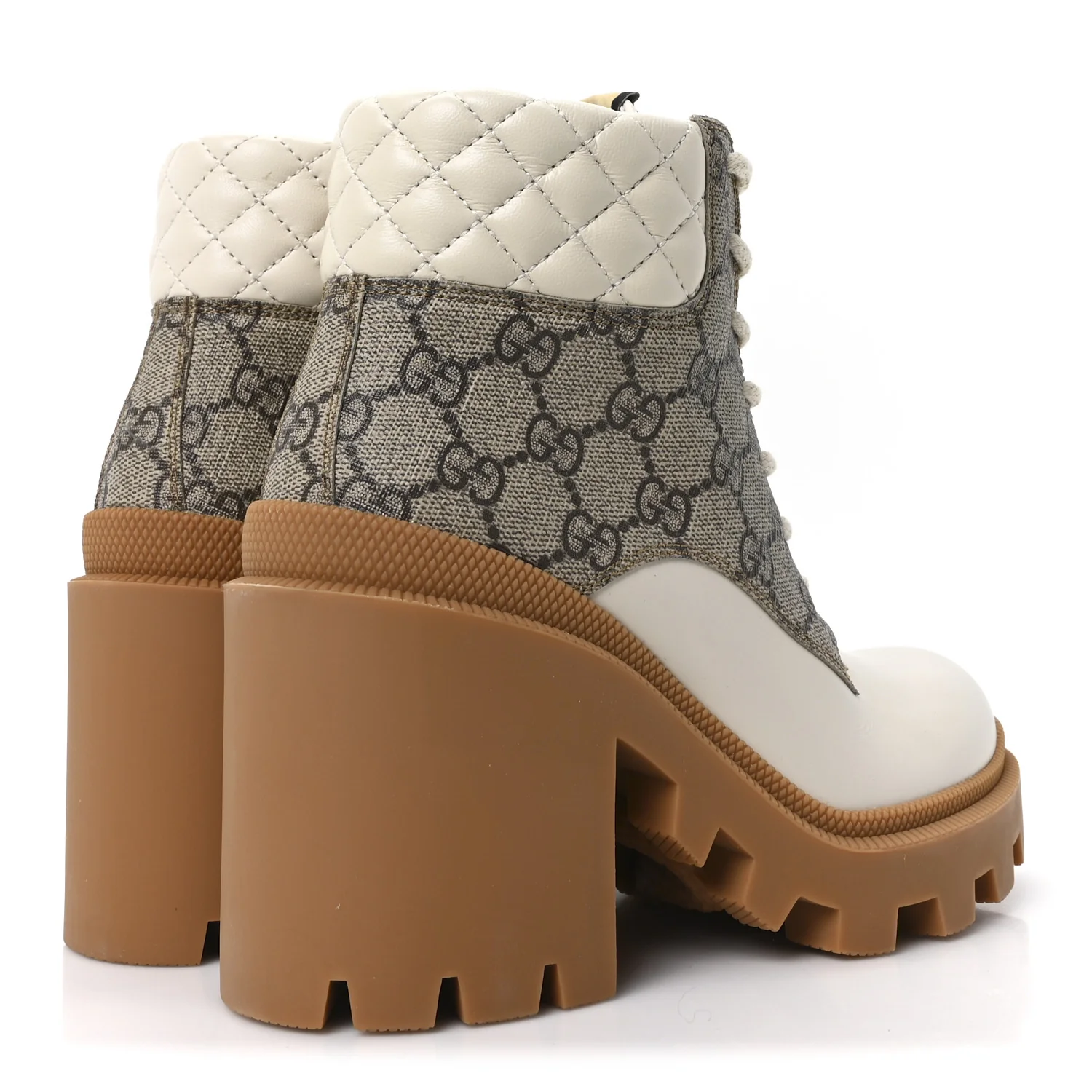 Calfskin GG Supreme Monogram Nappa Quilted Lace Up Ankle Boots 35 Mystic White Beige - Top Club