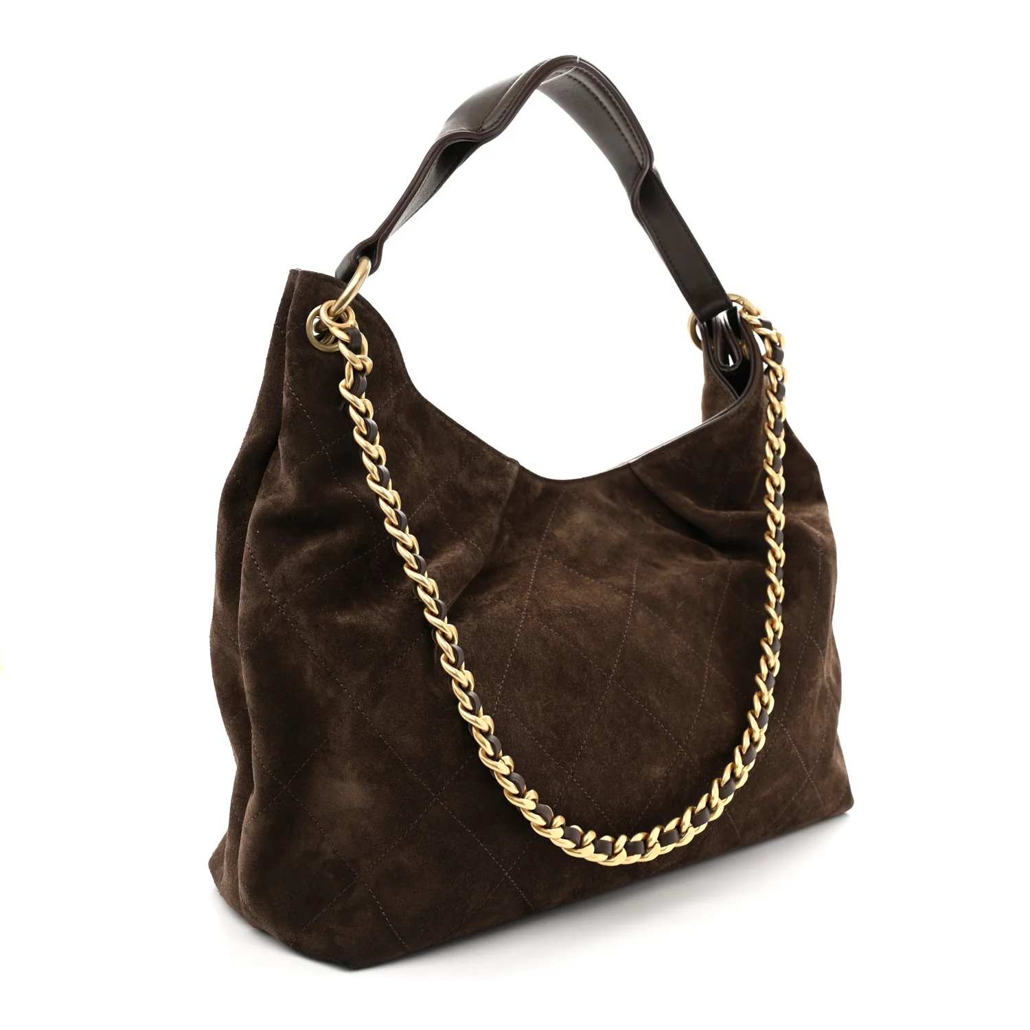 Suede Calfskin Lambskin Quilted Large Maxi Hobo Dark Brown - Top Club