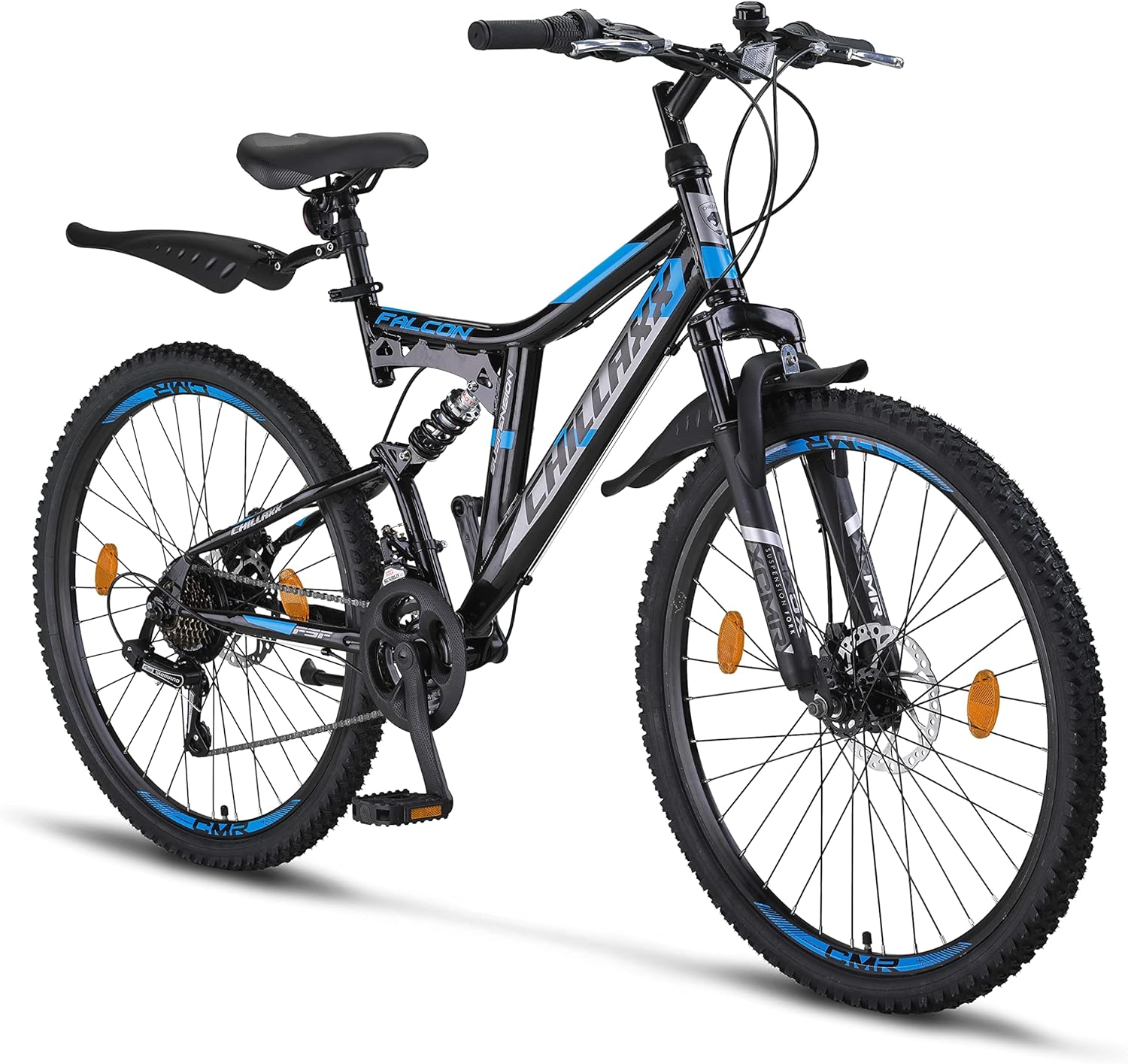 Chillaxx Bike Falcon Premium Mountain Bike da 24,26,27.5 e 29 pollici, bicicletta per ragazzi, ragazze, uomini e donne, freni a disco, cambio a 21 marce, sospensione completa