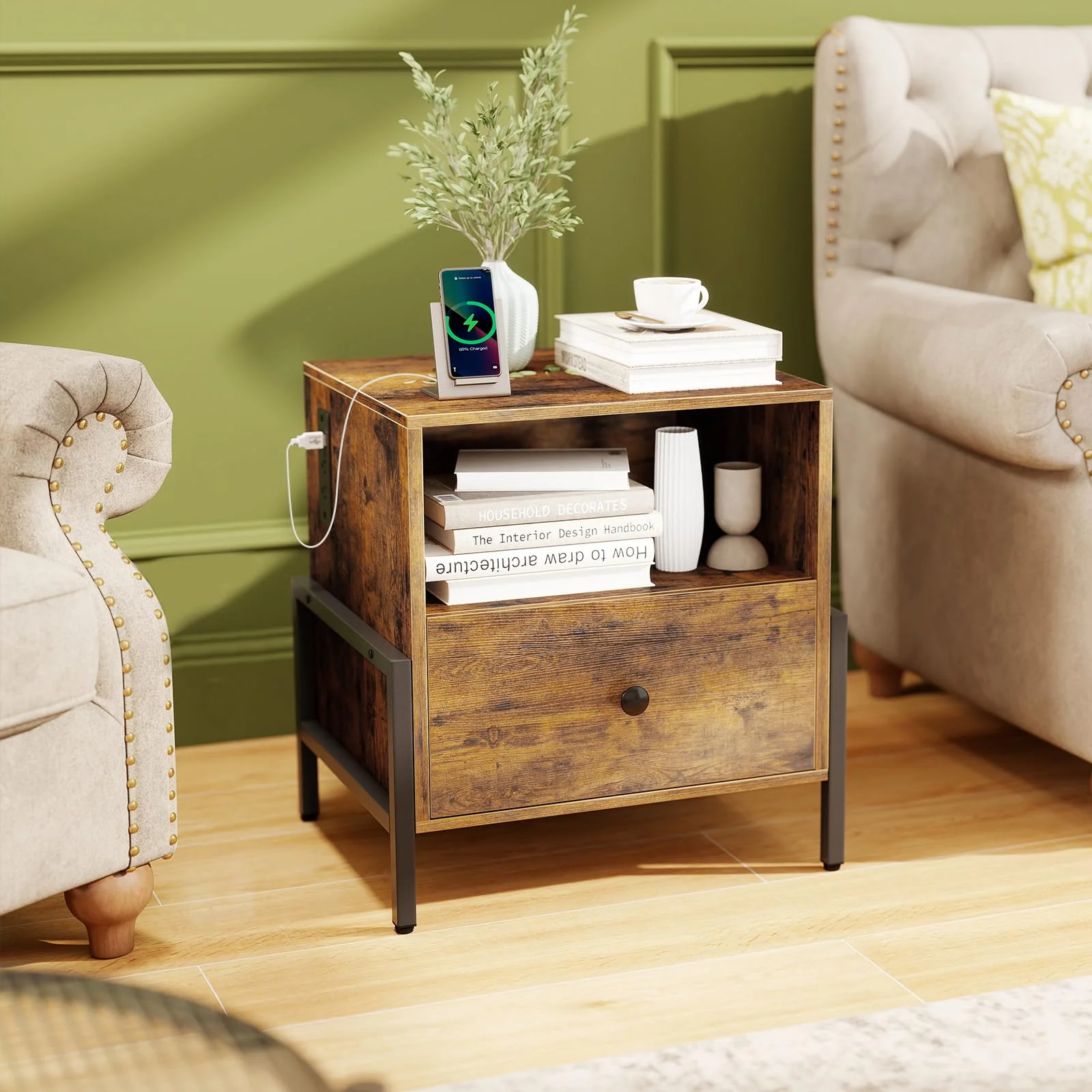 BEFOUNDLOVELY Nightstand with Charging Station（1/2）