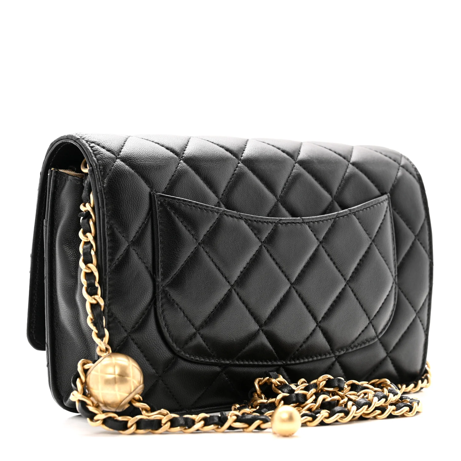 Lambskin Quilted CC Pearl Crush Wallet on Chain WOC Black - Top Club
