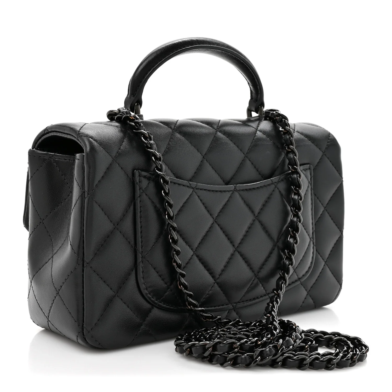 Lambskin Quilted Mini Top Handle Rectangular Flap So Black - Top Club